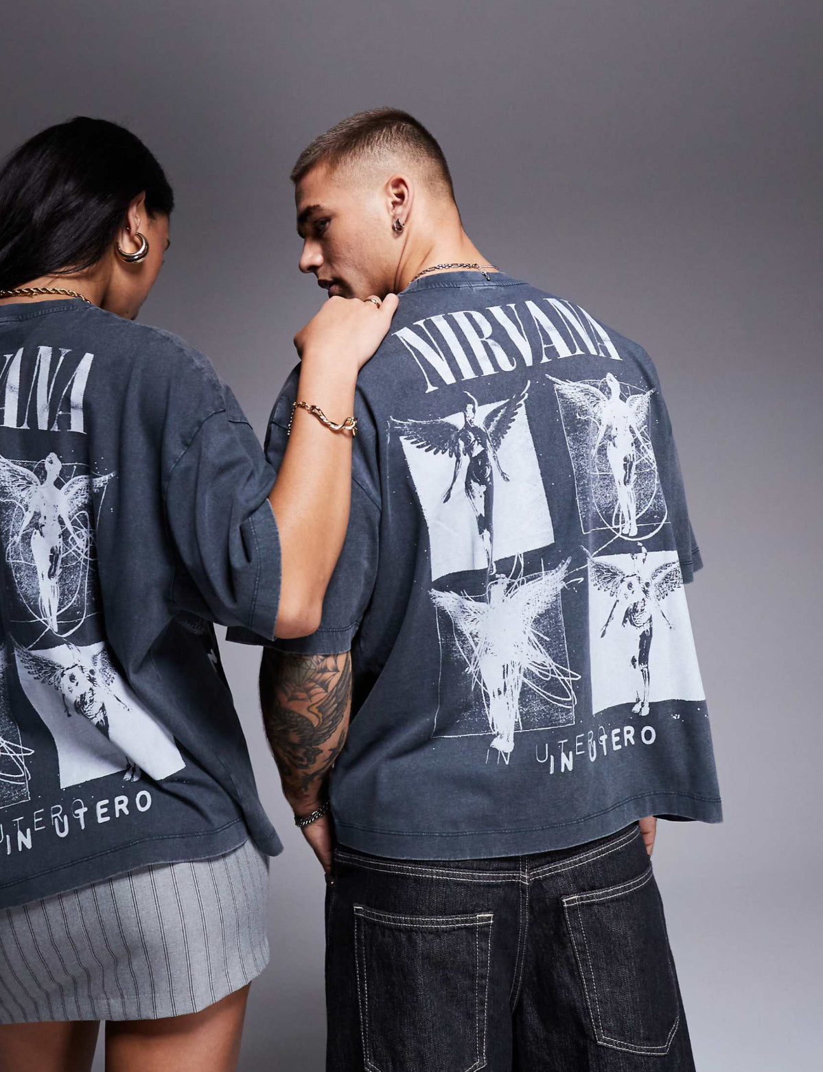 ASOS DESIGN unisex boxy fit t-shirt with Nirvana prints in washed black