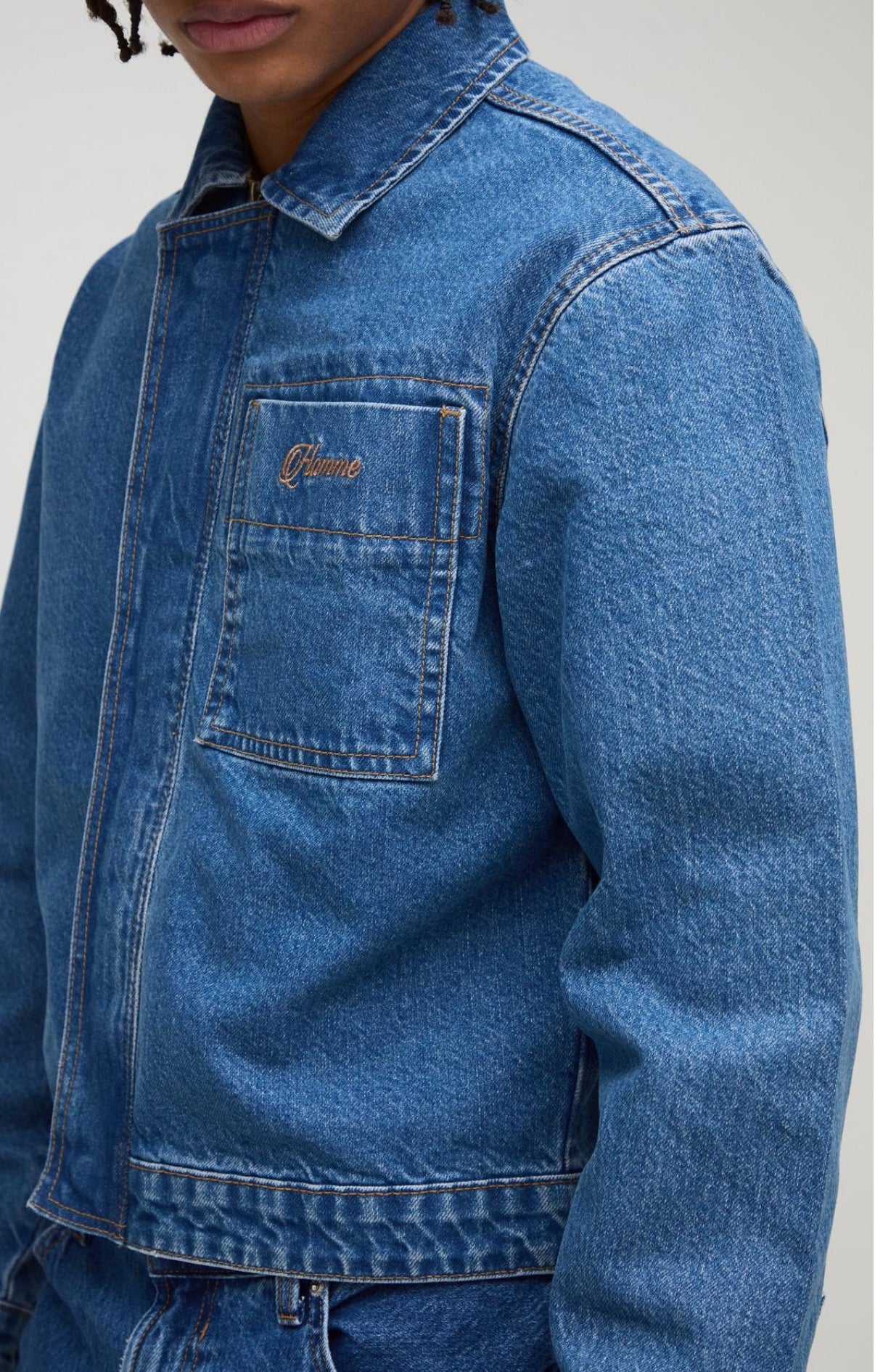BoohooMAN Relaxed Fit Concealed Placket Embroidered Denim Jacket