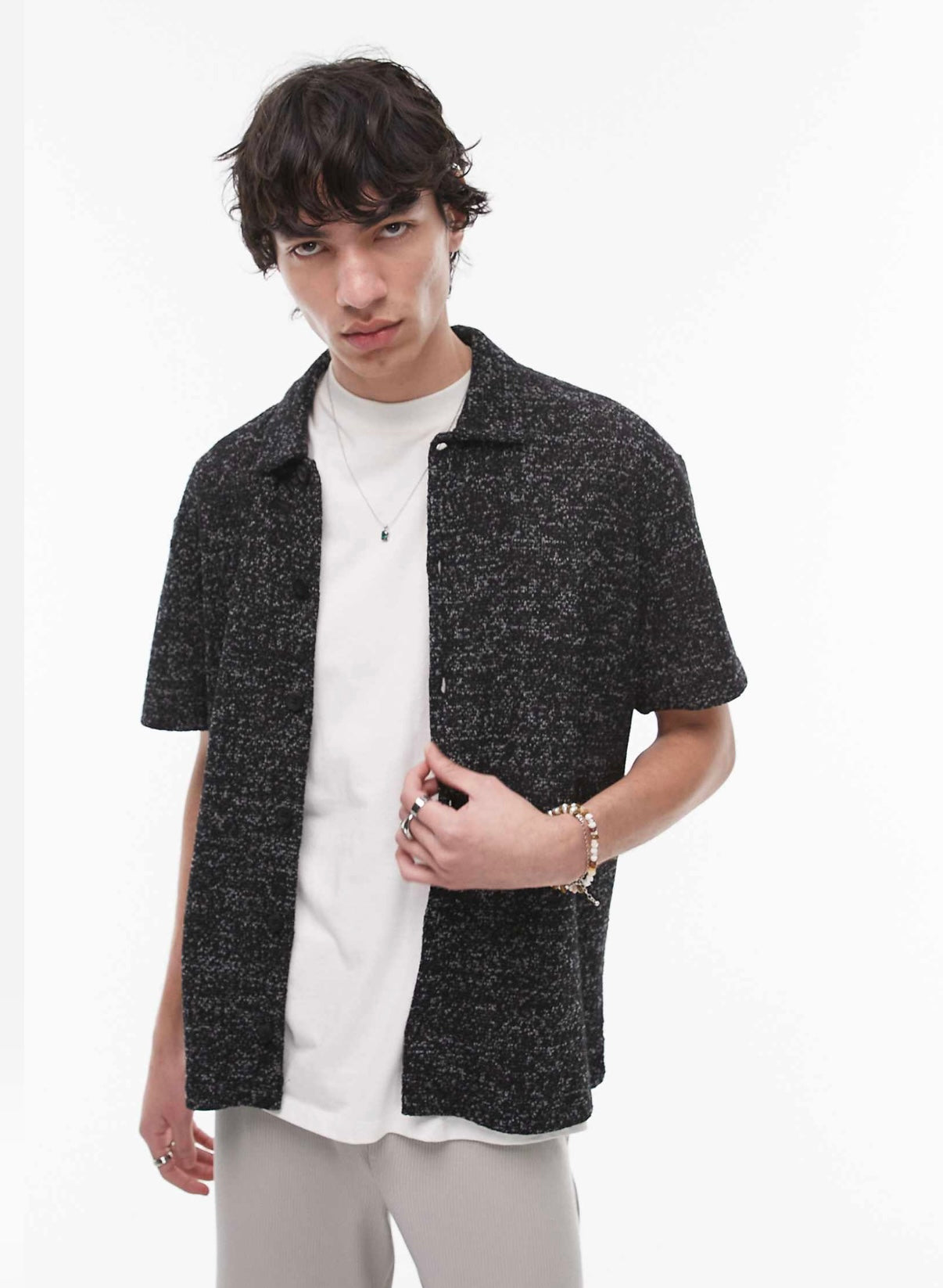 Topman oversized fit textured polo in grey