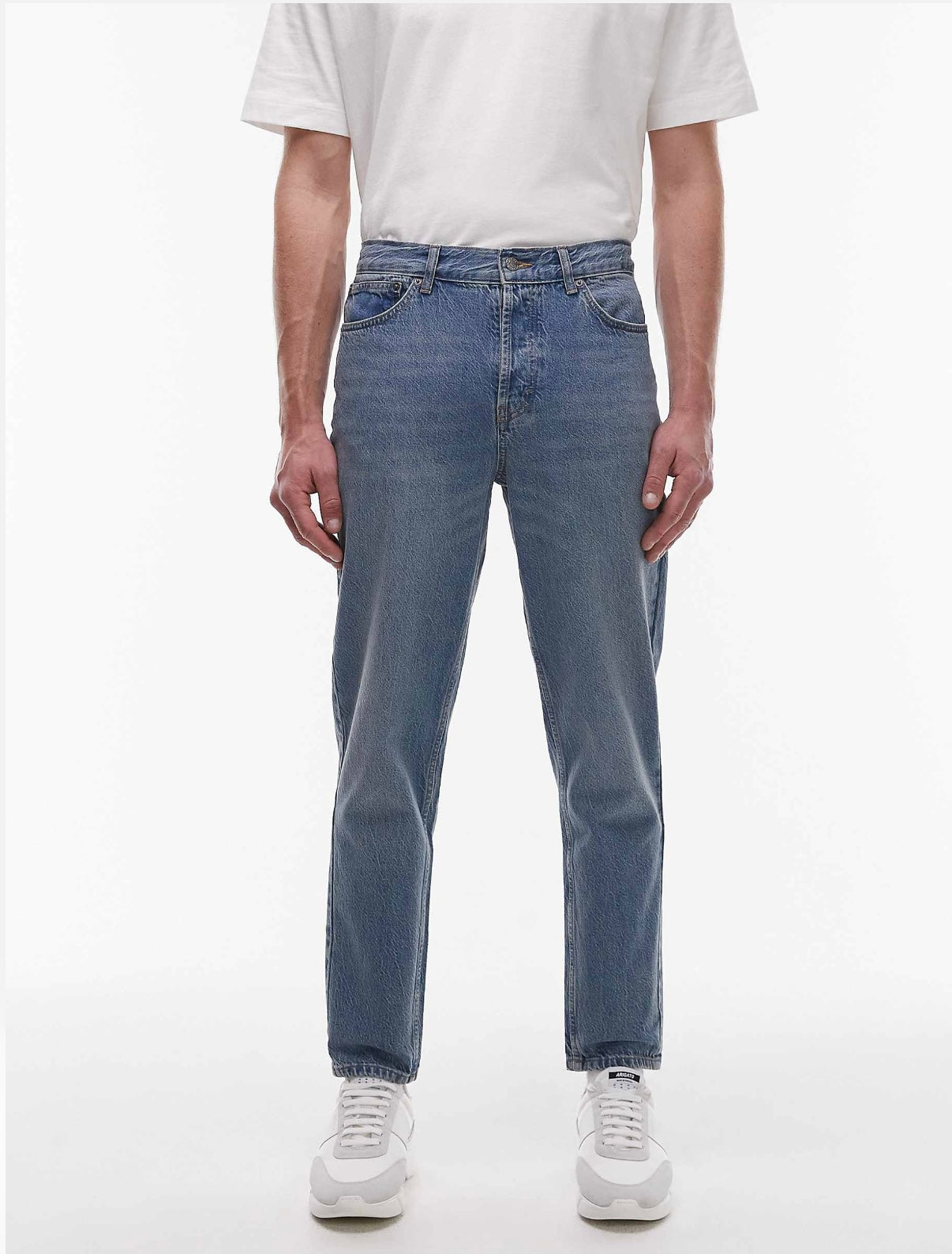 Topman rigid taper jean in mid wash