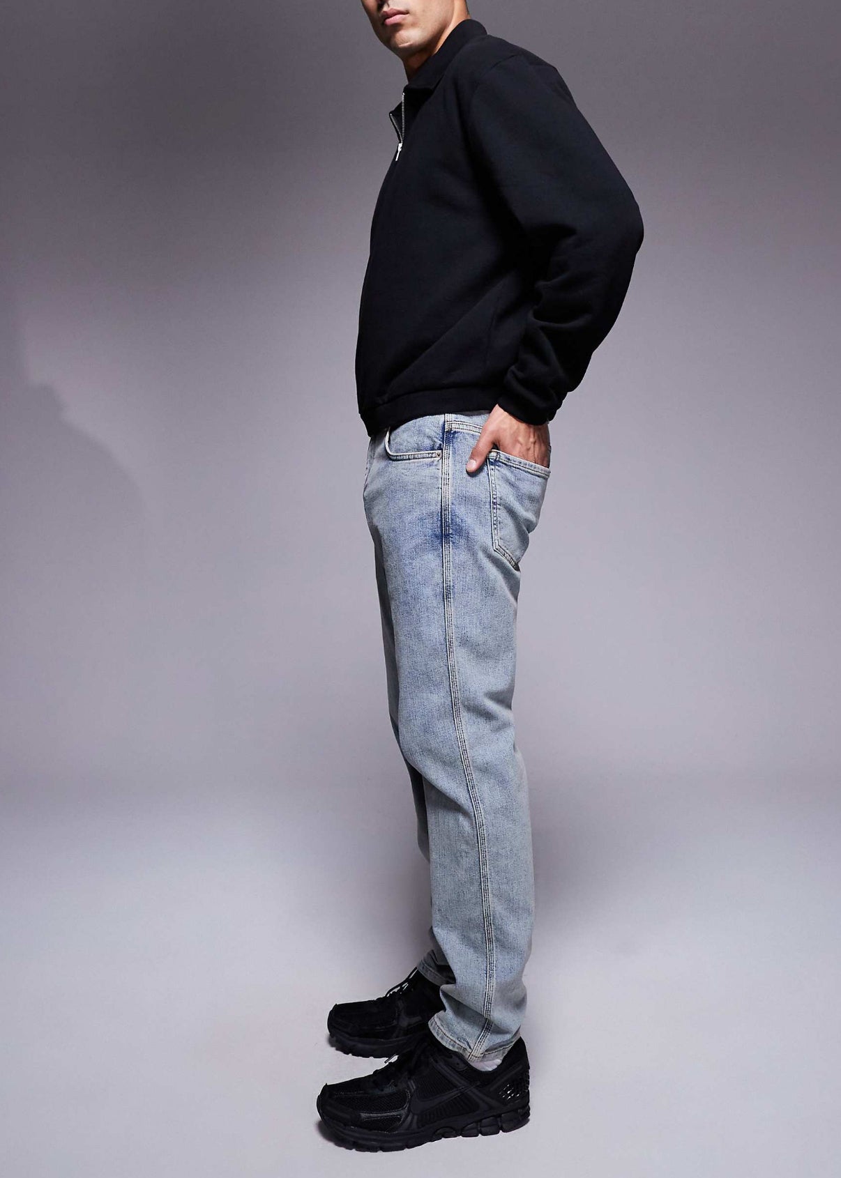 River Island tapered fit jeans in lightwash blue