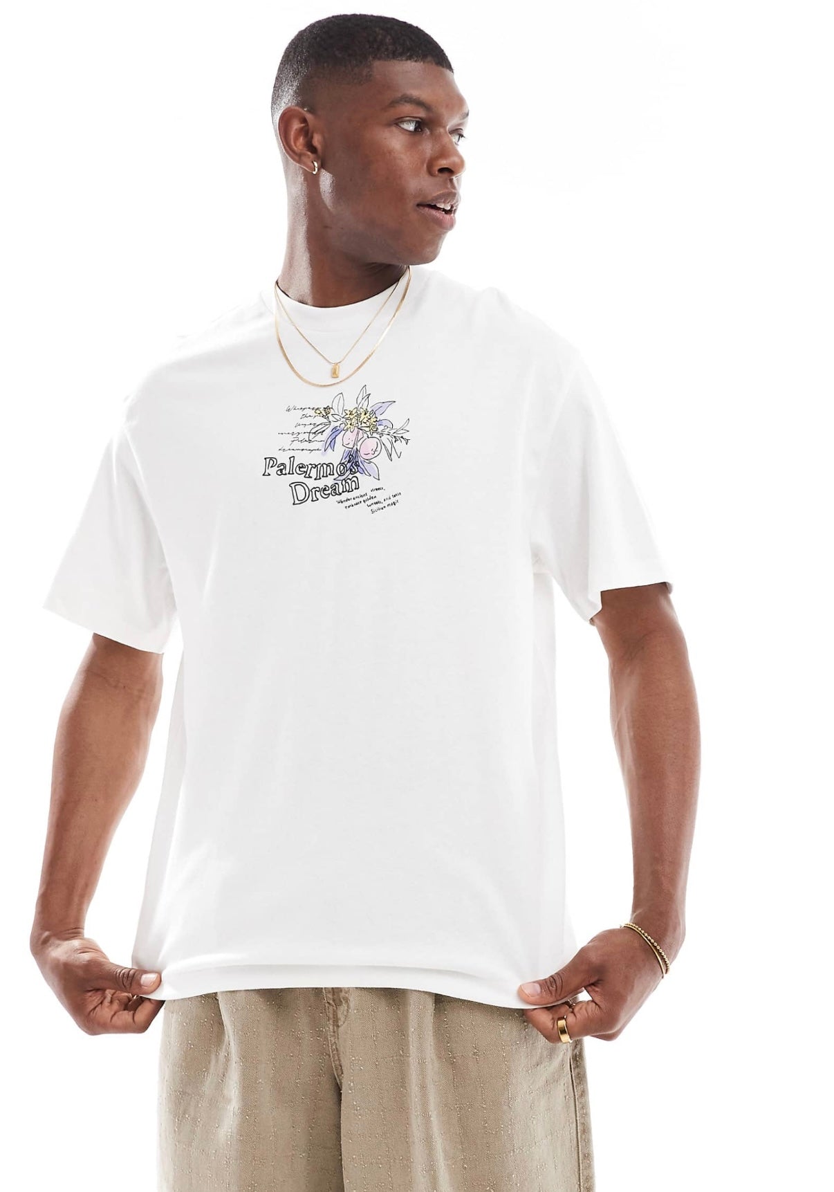 Bershka city printed t-shirt in white