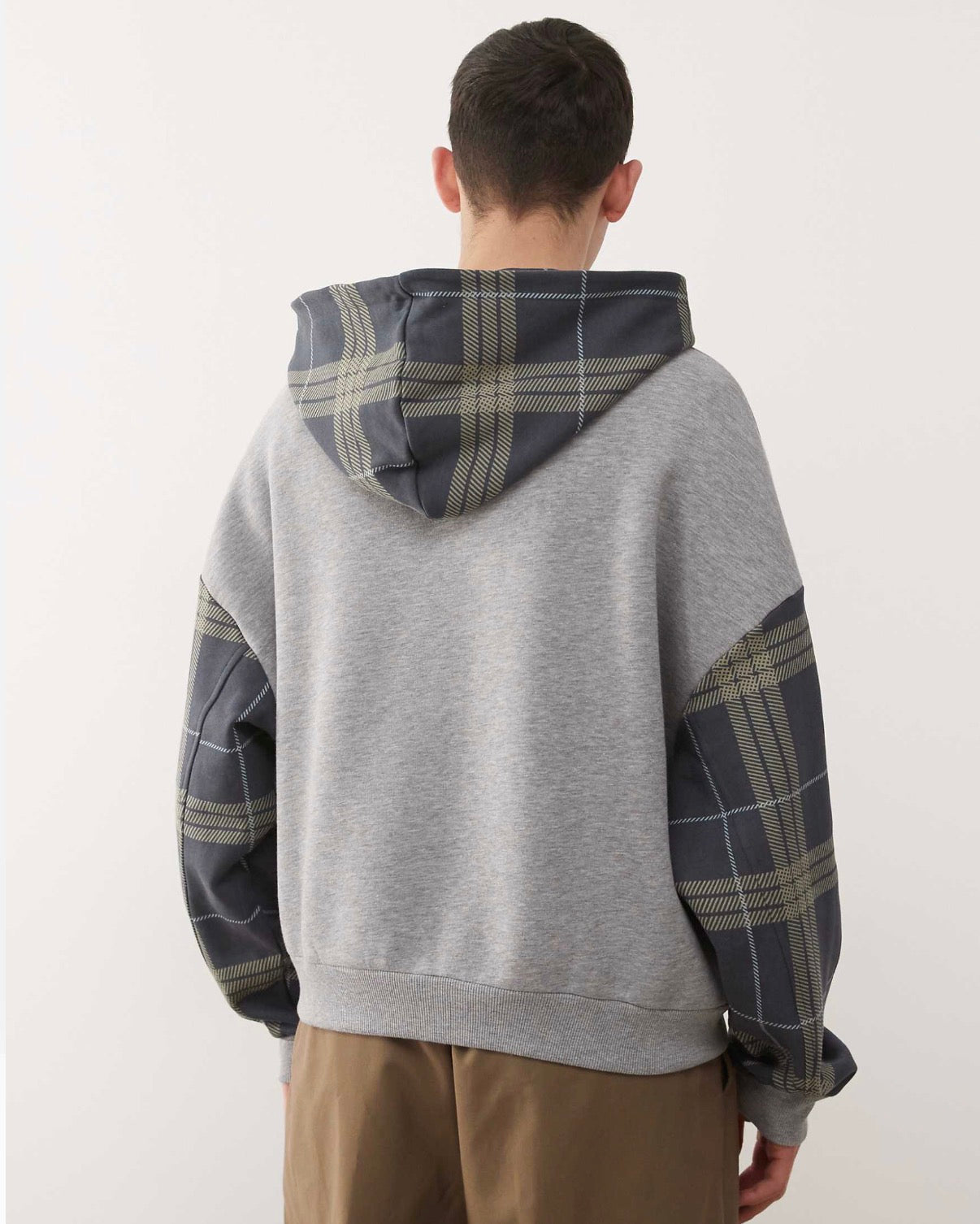 COLLUSION Boxy hoodie in grey with panelled sleeves in check