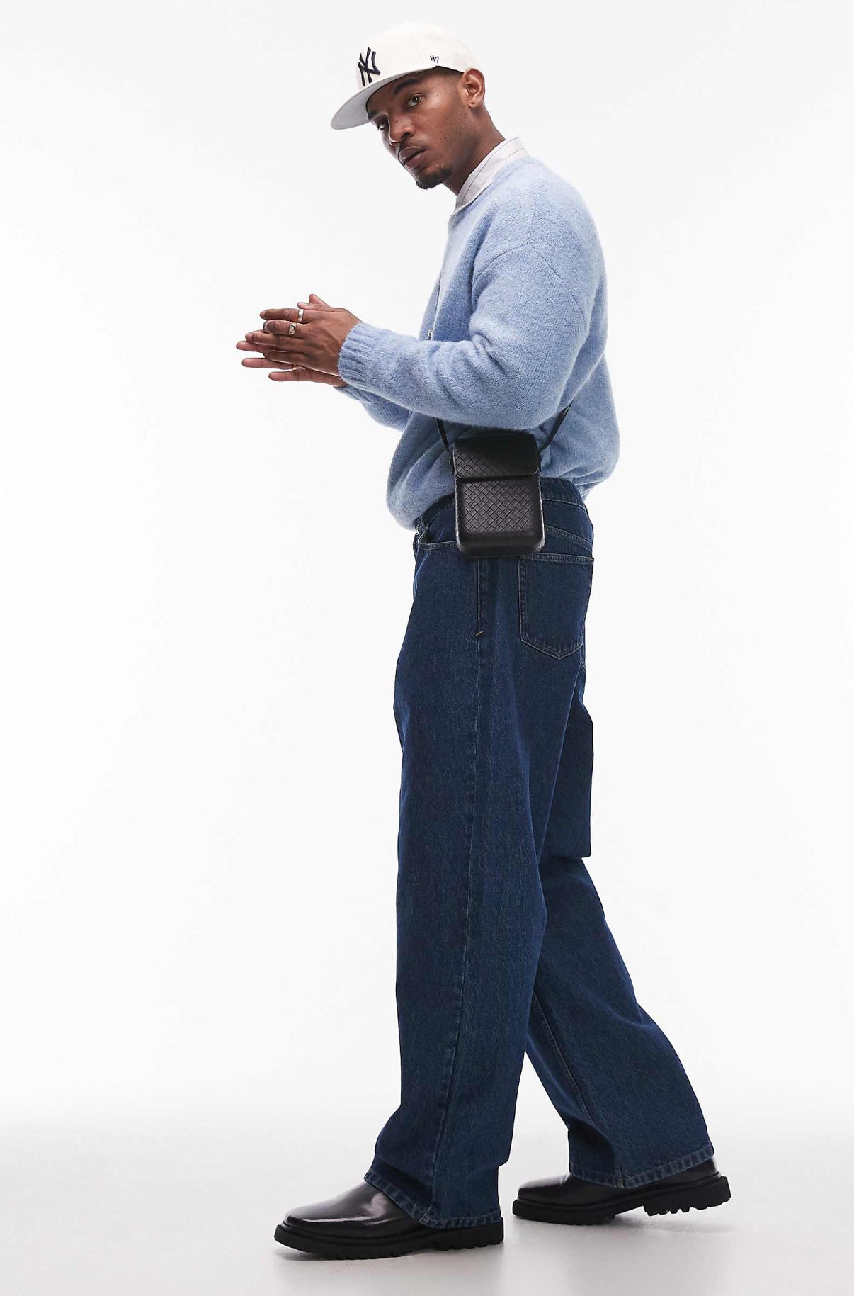 Topman baggy jeans in mid wash blue