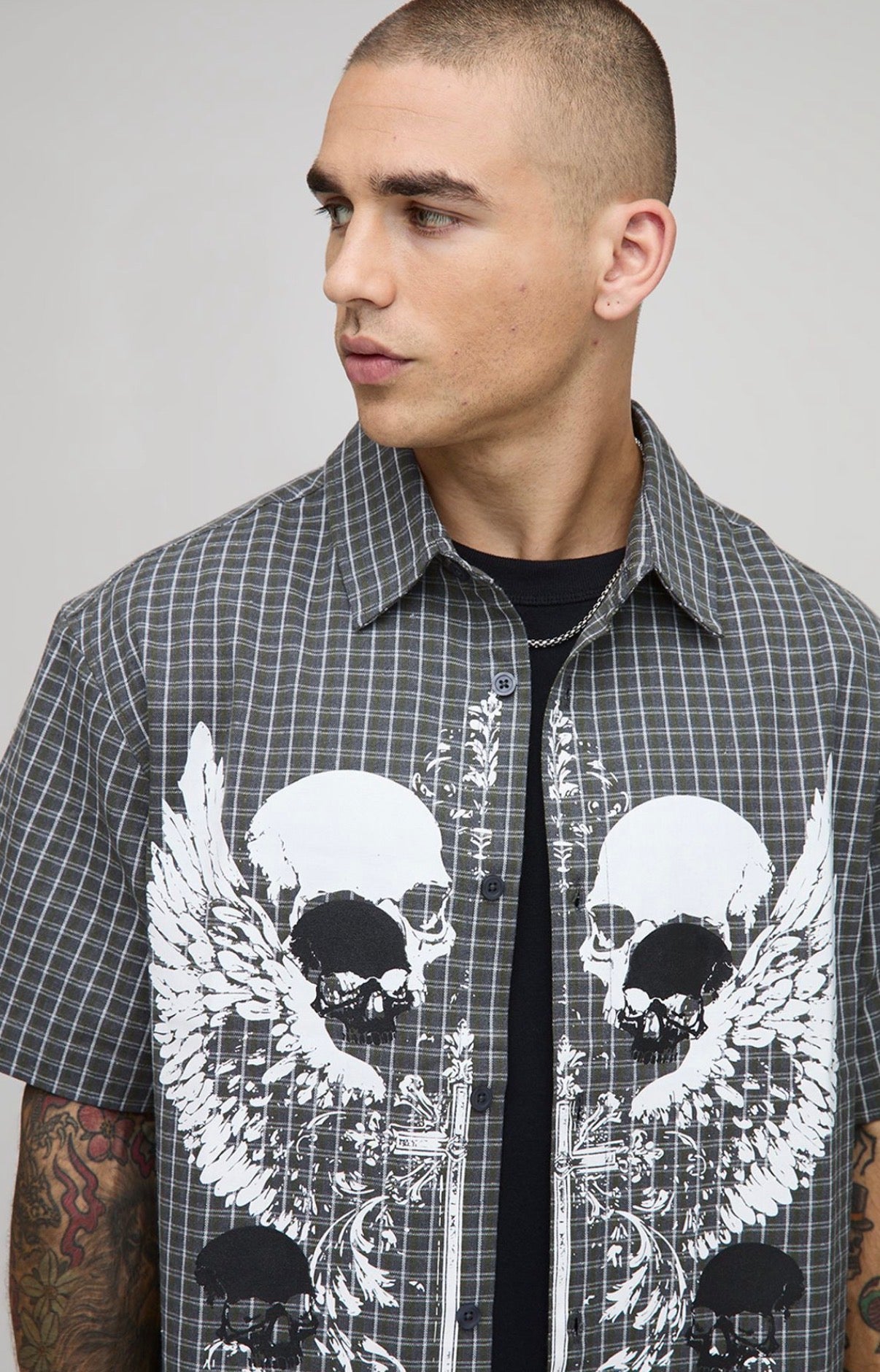 BoohooMAN Oversized Half Sleeve Grunge Print Half Sleeve Shirt