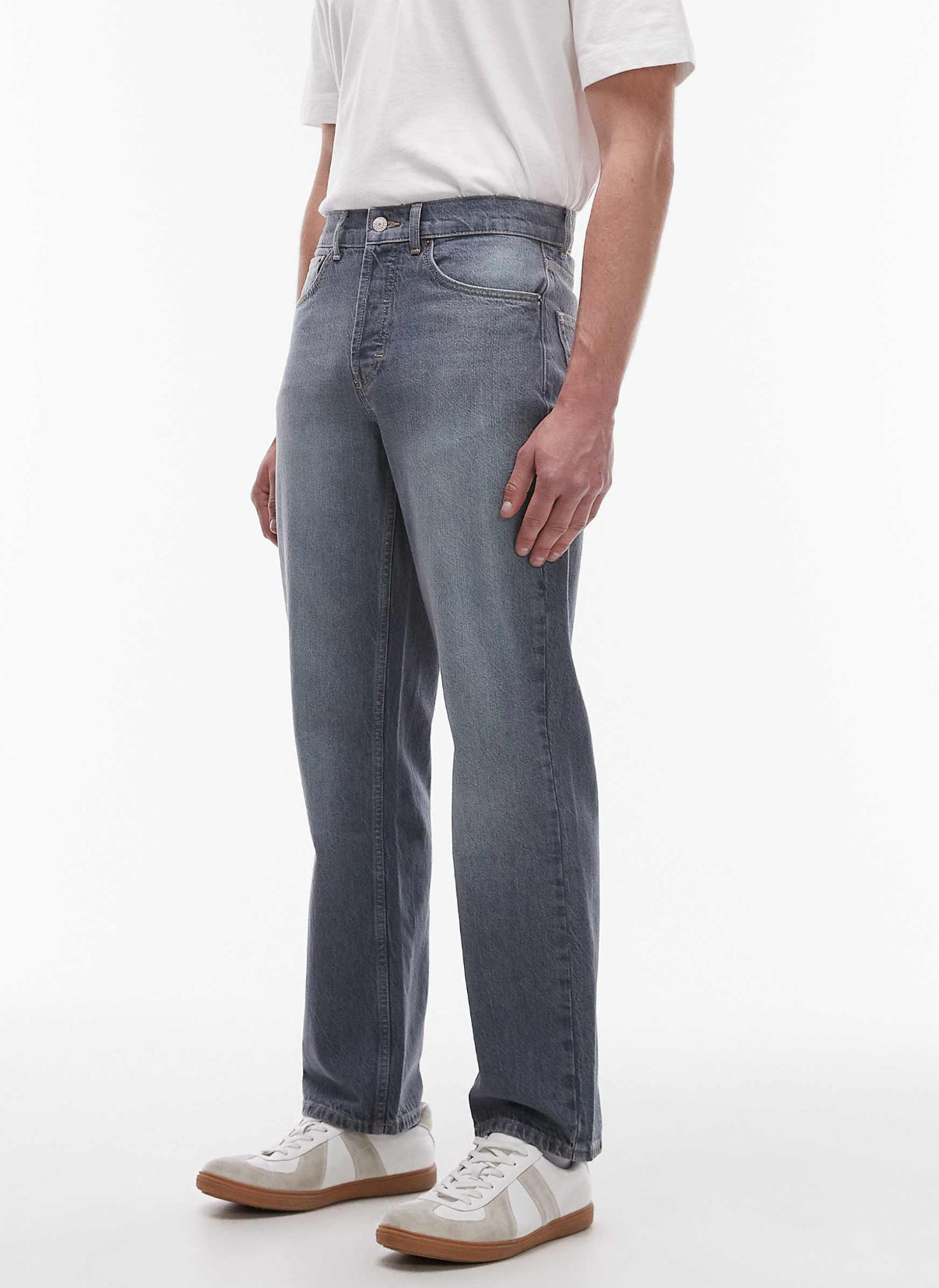 Topman rigid straight jean in mid wash blue