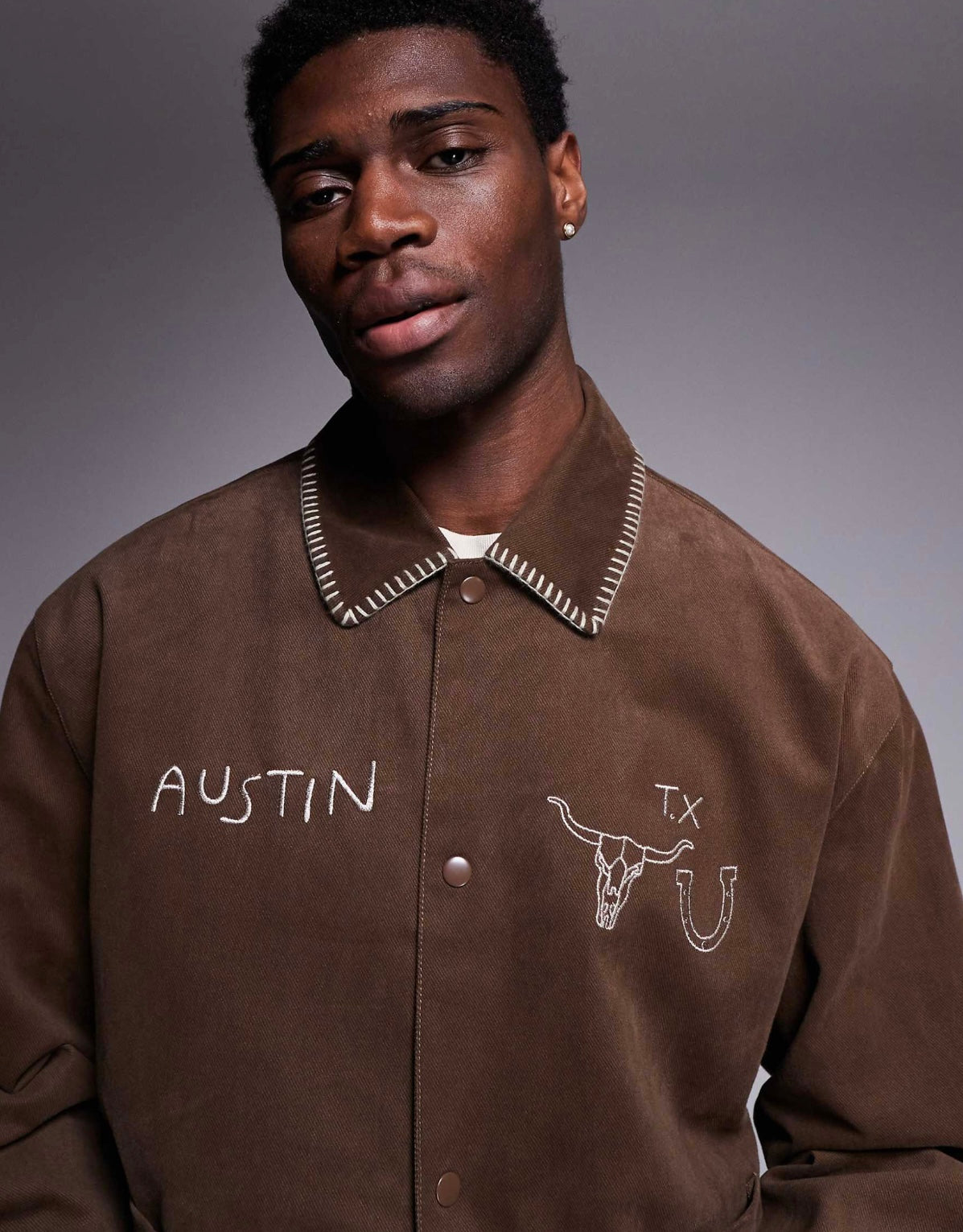 ASOS DESIGN oversized embroidered harrington jacket in brown