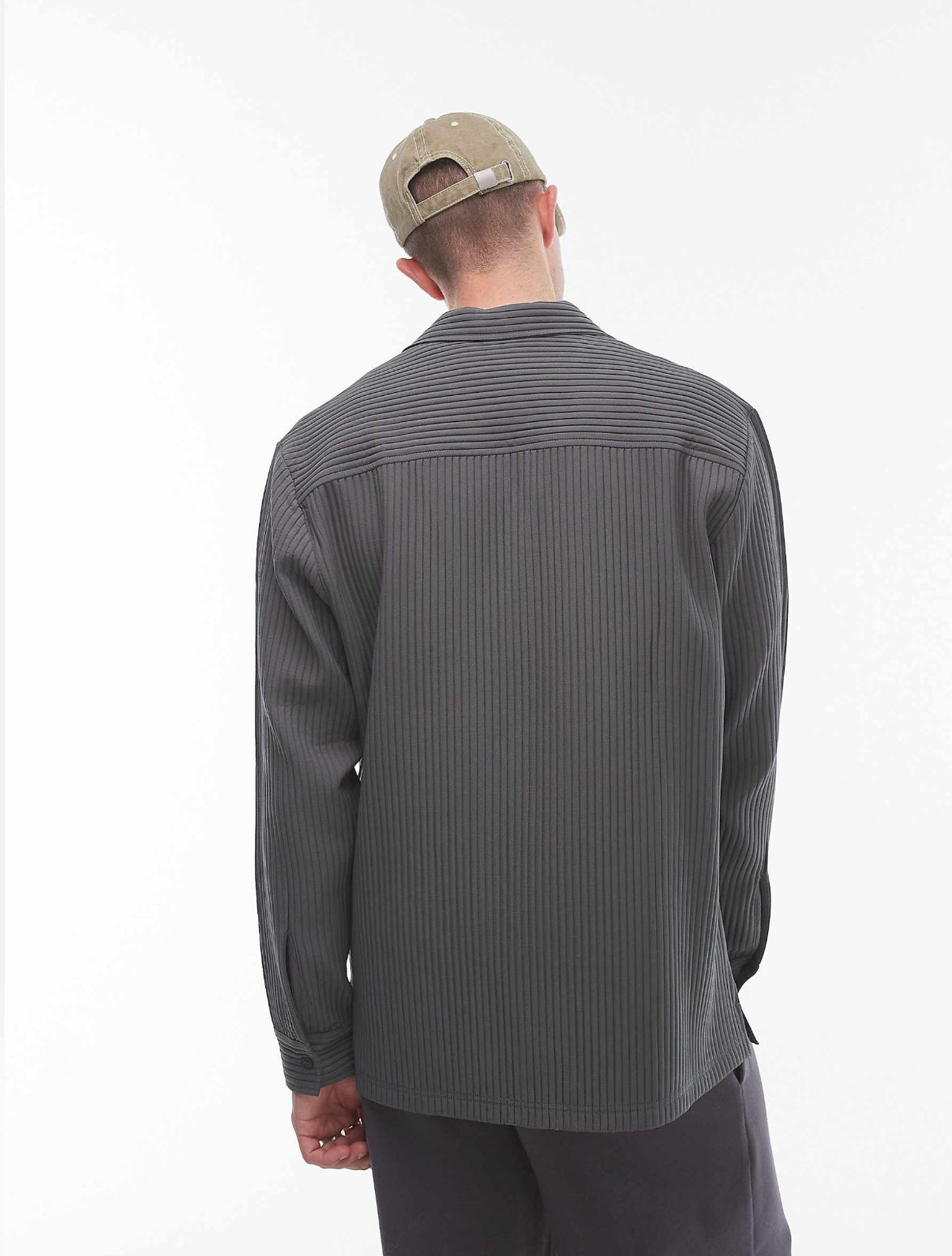 Topman long sleeve regular fit revere plisse shirt in charcoal