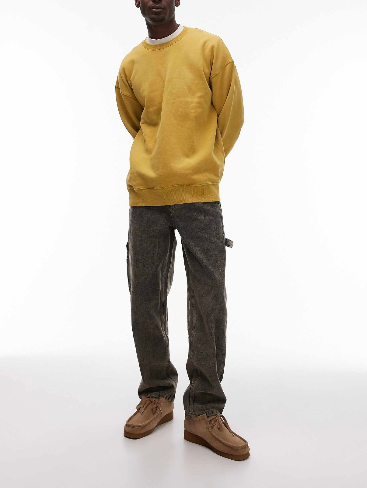 Topman straight acid wash trousers in khaki