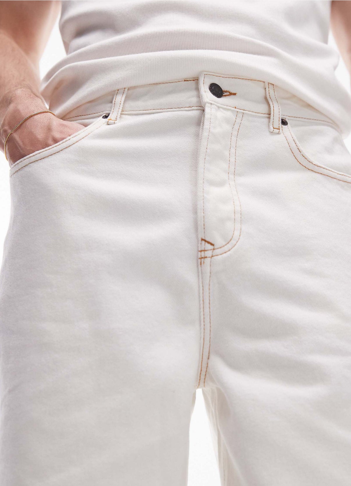 Topman longline carpenter denim short in ecru
