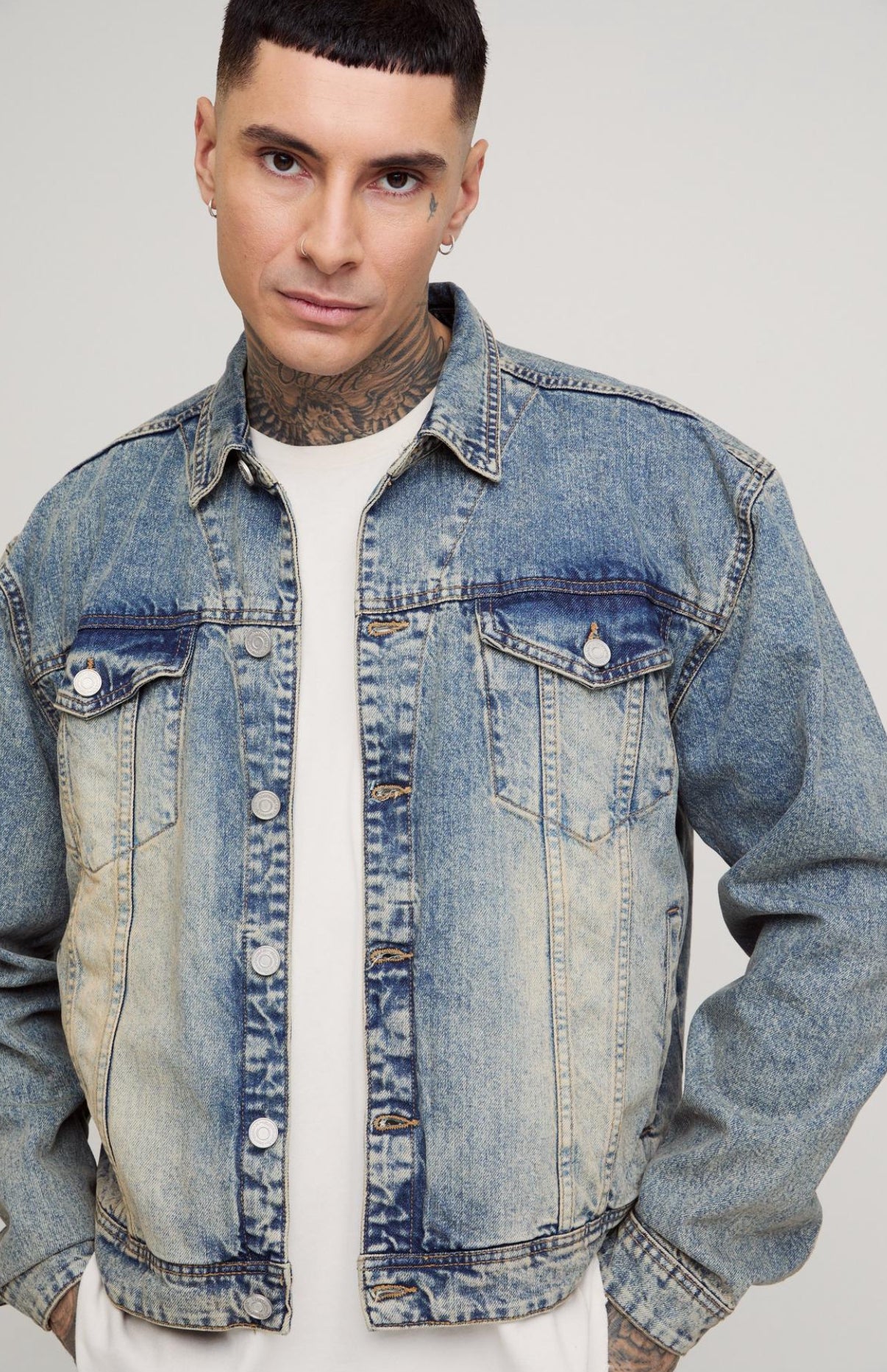 BoohooMAN Tall Stonewash Boxy Oversized Denim Jacket