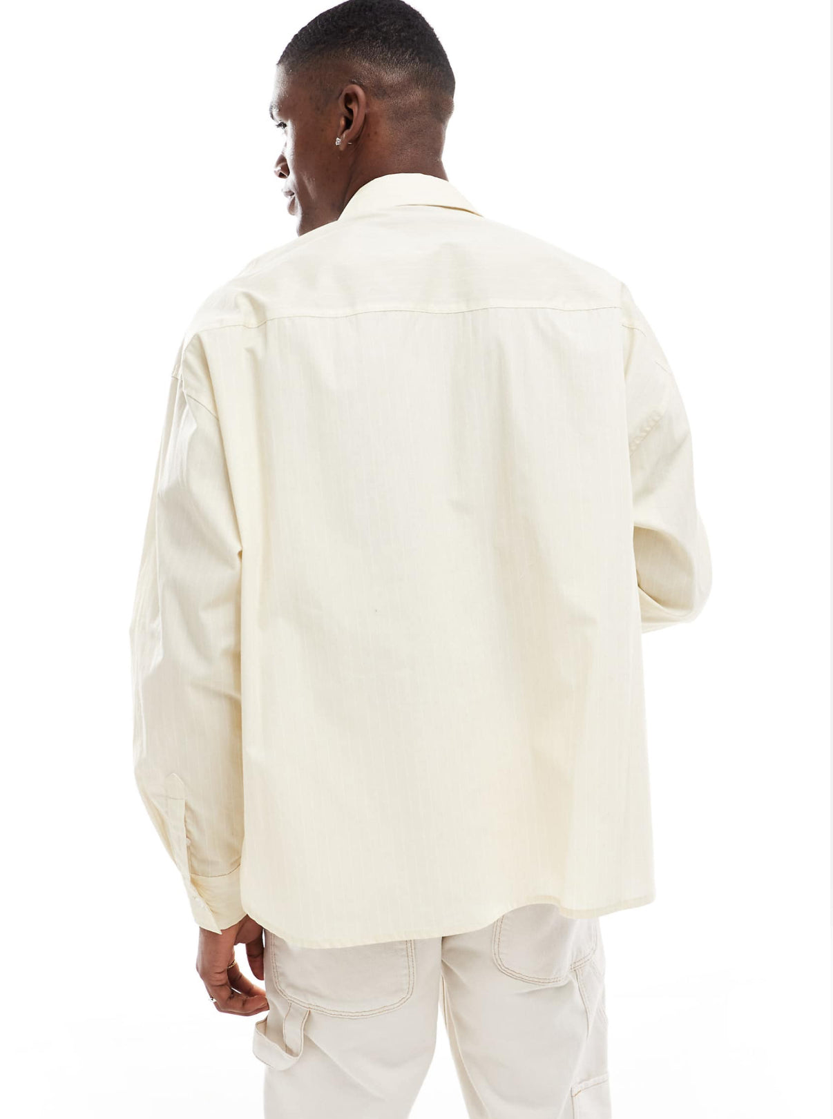 ASOS design volume oversized shirt with embroidery in off white stripe
