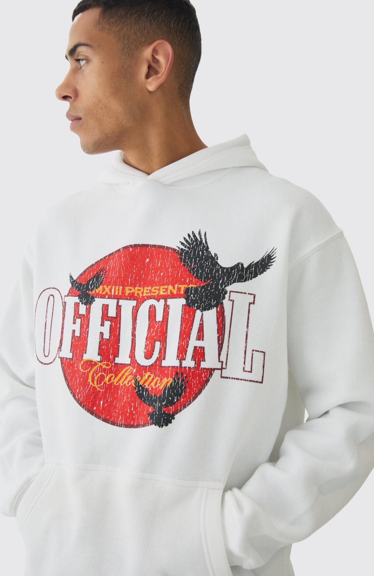 BoohooMAN OVERSIZED OFFICIAL PRINT HOODIE