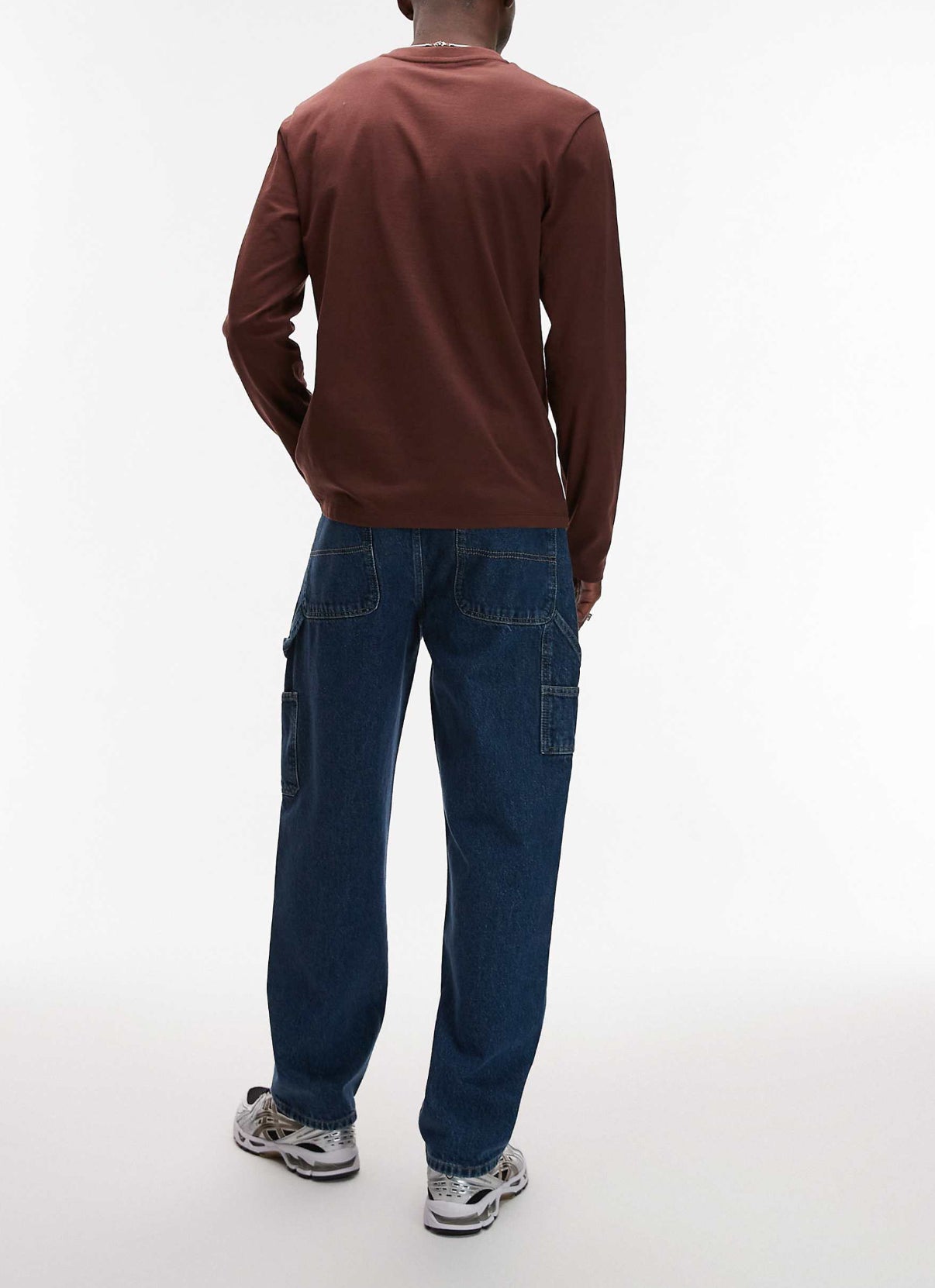 Topman straight carpenter jeans in mid wash blue