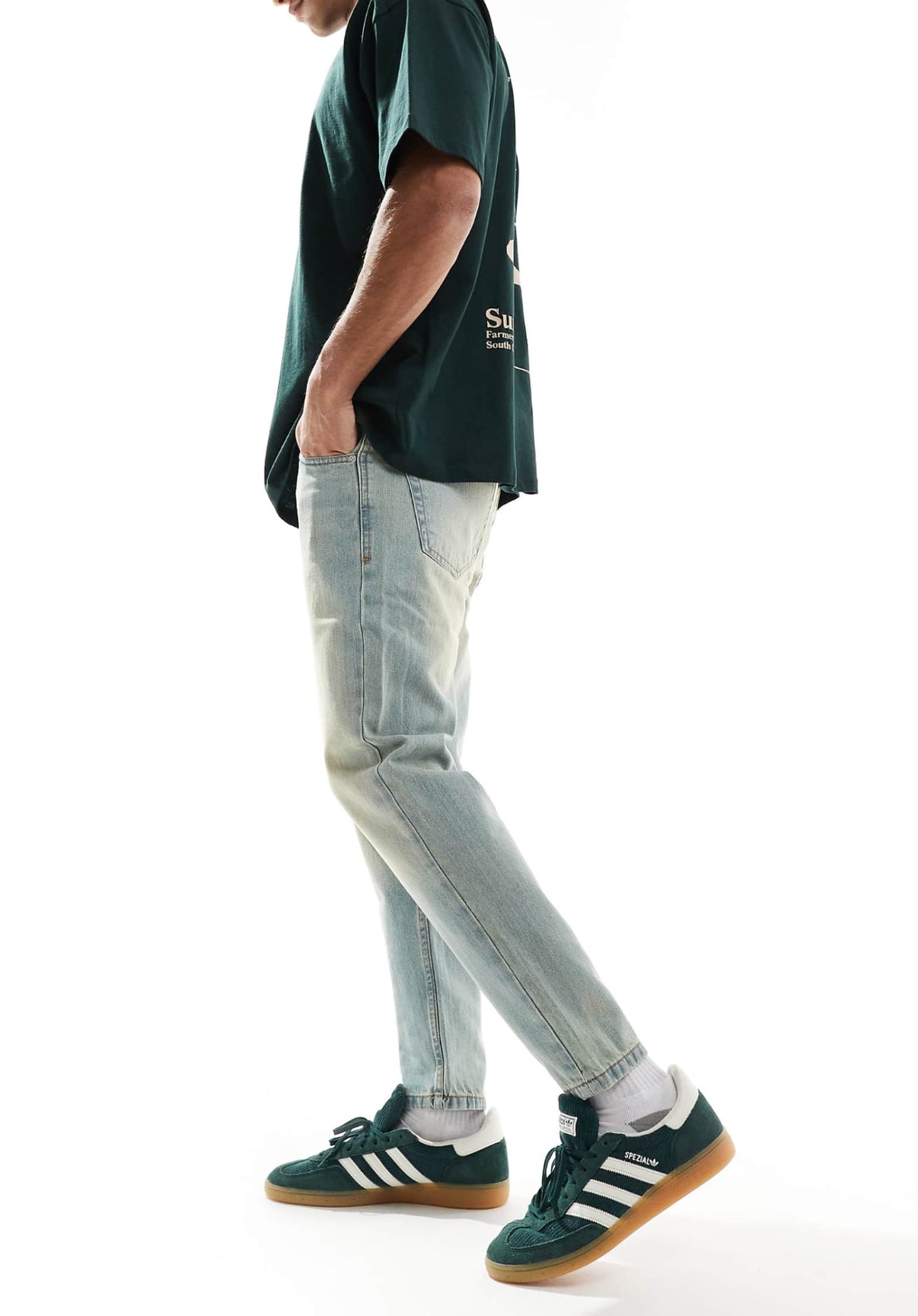 DTT rigid tapered fit jeans in light blue vintage tint