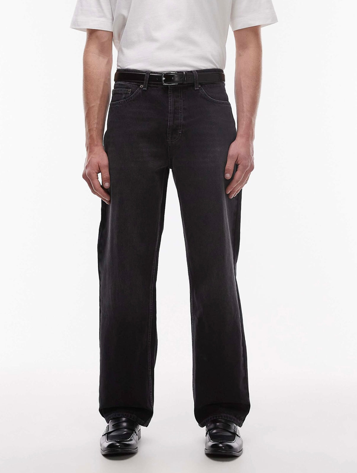 Topman rigid baggy jean in washed black