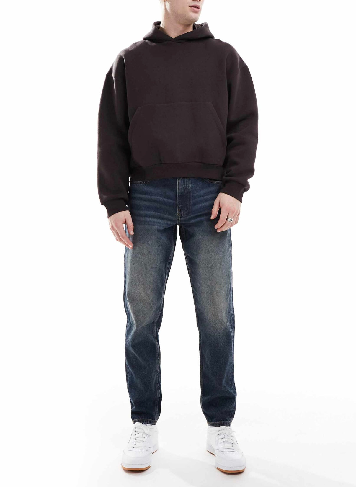 ASOS DESIGN tapered jeans with vintage tint in dark wash blue