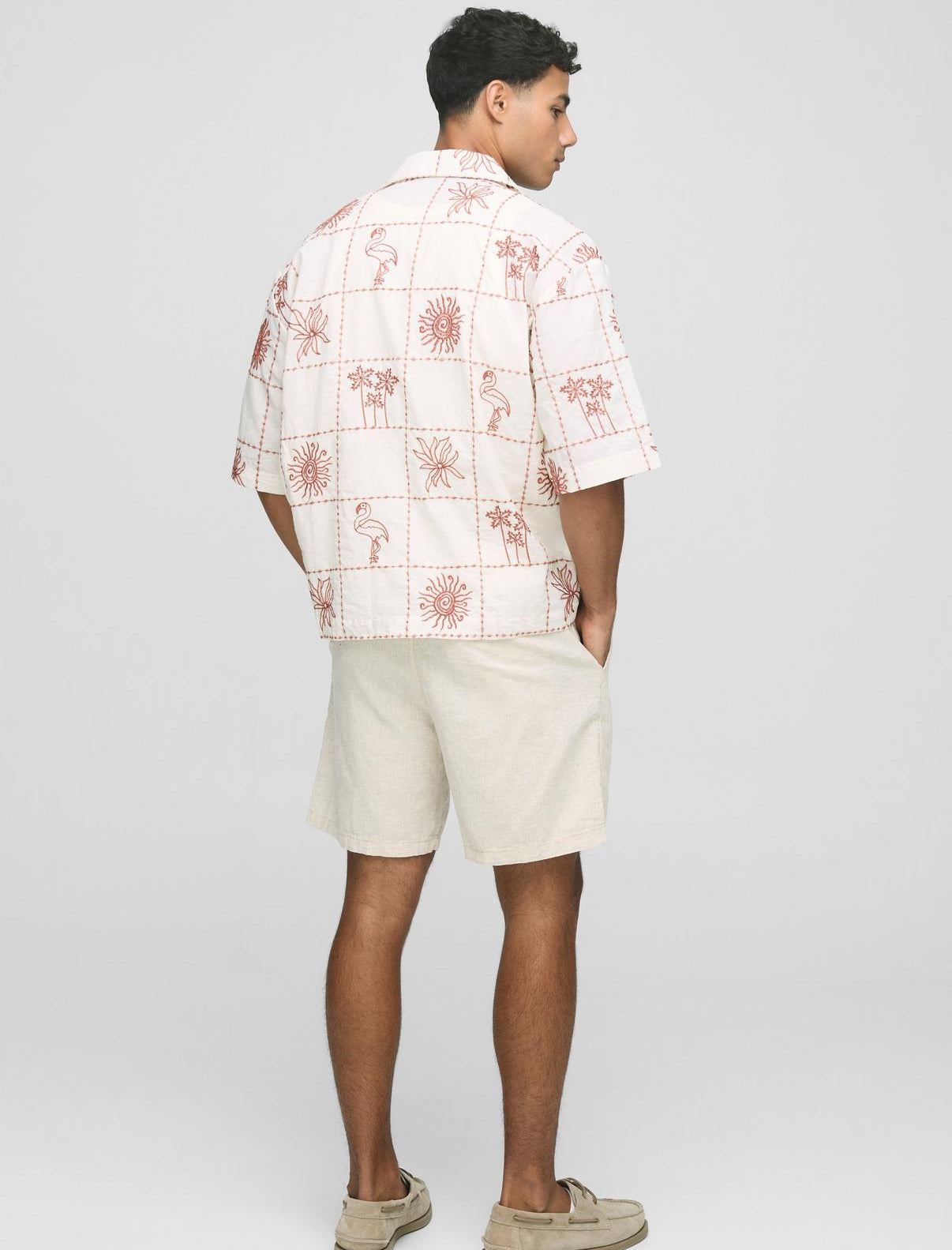 BoohooMAN Oversized Half Sleeve Conversational Embroidered Shirt