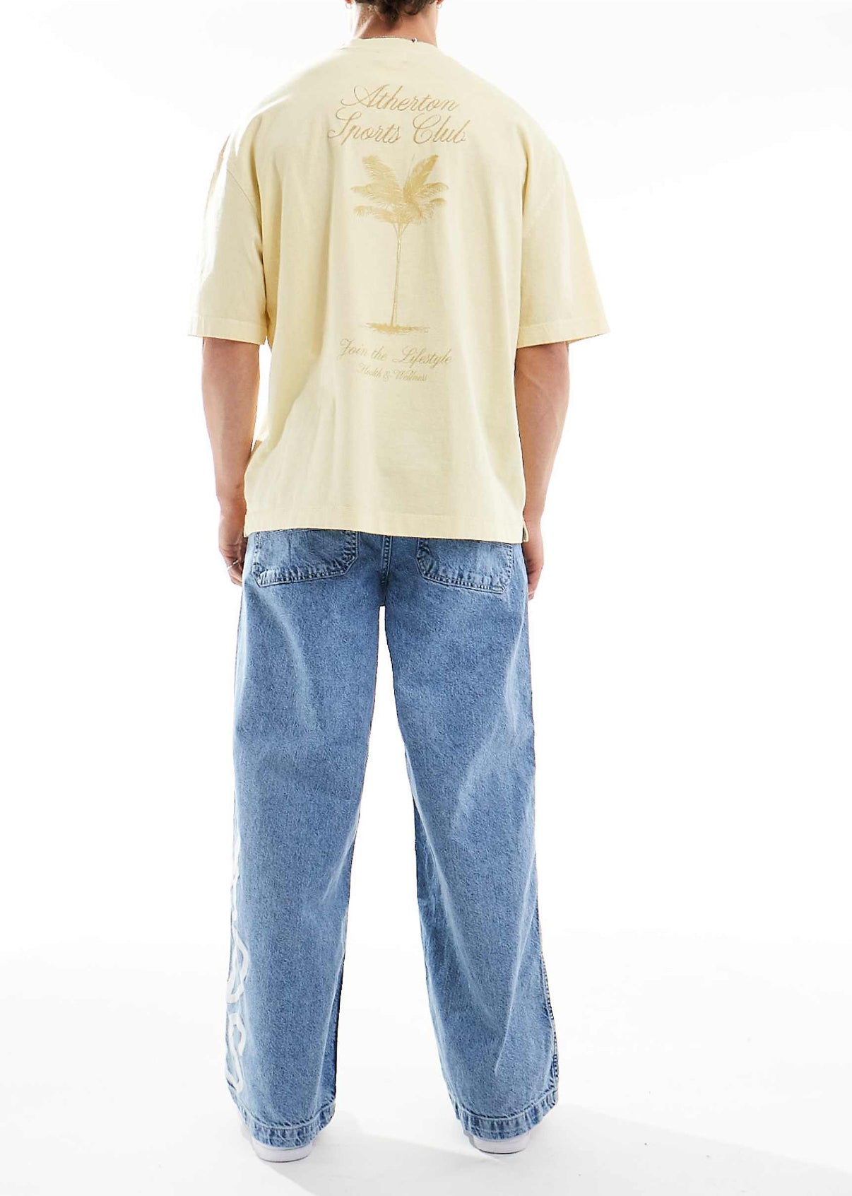 ASOS DESIGN super baggy jeans with ADS logo in mid wash blue