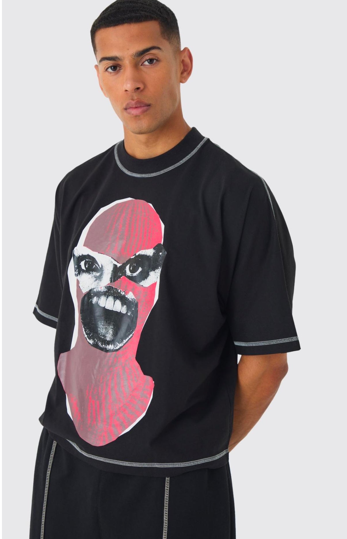 BoohooMAN EXTREME HEAVYWEIGHT OVERSIZED BOXY HEAVYWEIGHT CONTRAST STITCH T-SHIRT