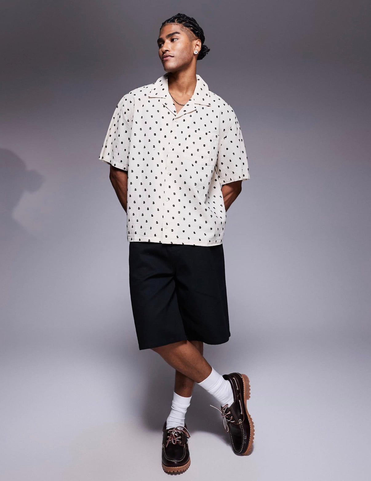 Bershka all over embroidered natural shirt in ecru