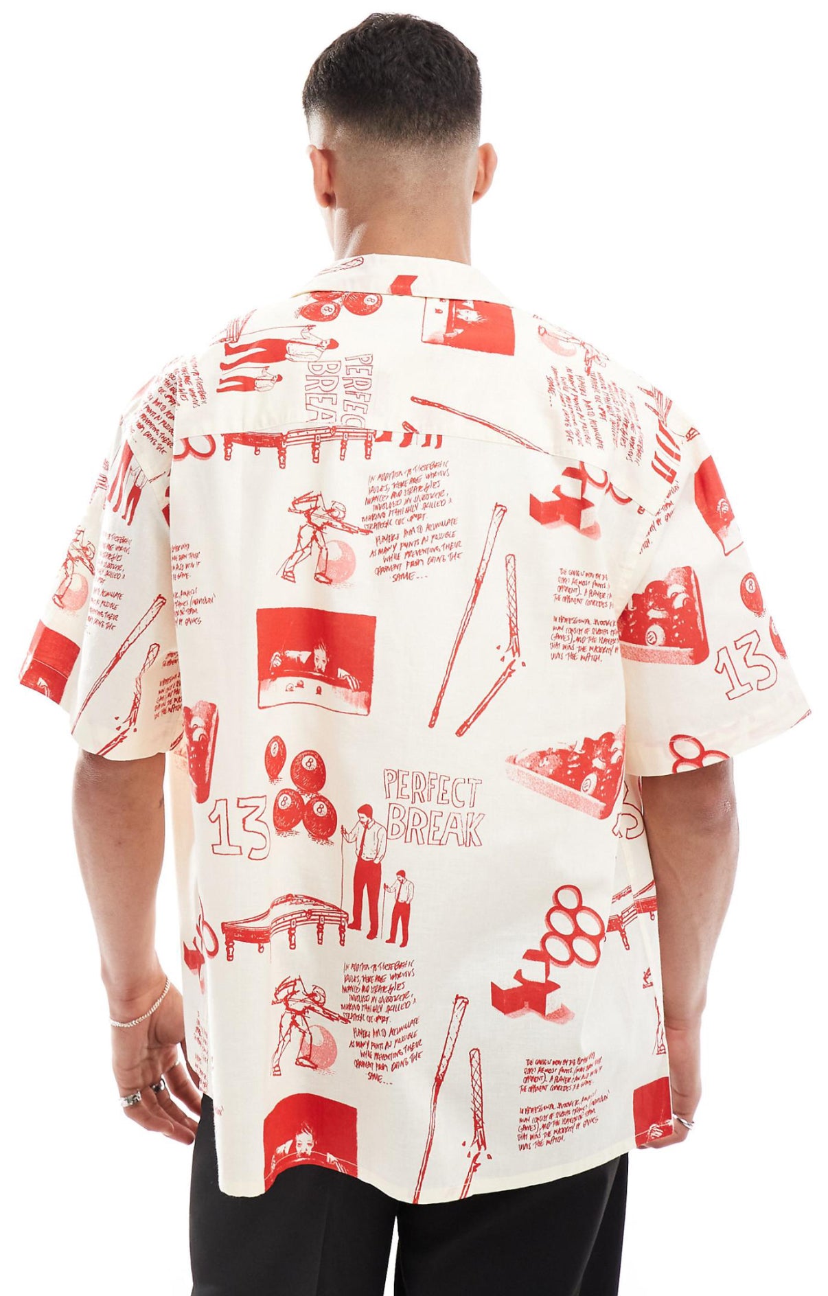 ASOS DESIGN oversized revere shirt with snooker print in ecru