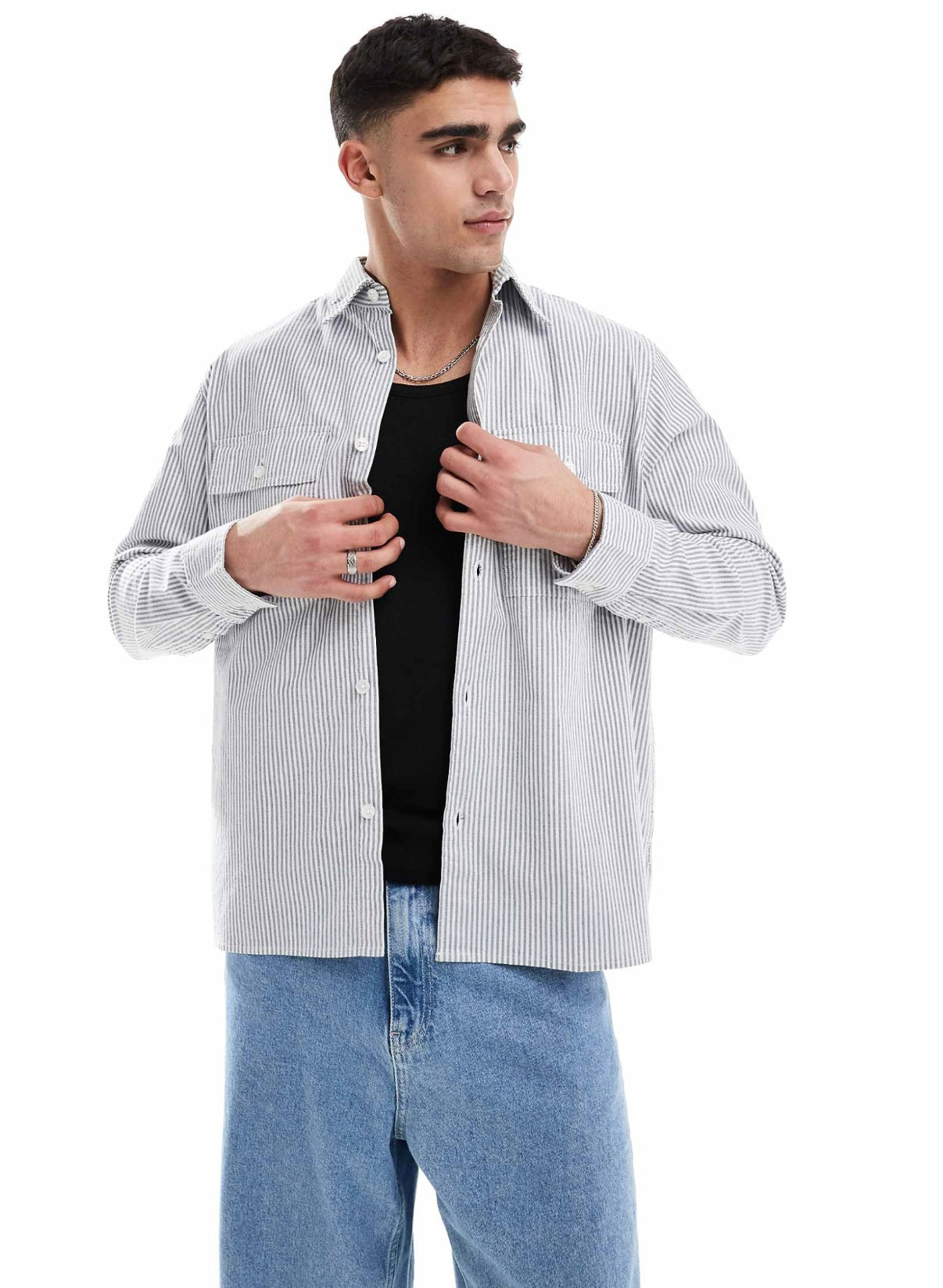 Jack & Jones oxford stripe overshirt in blue