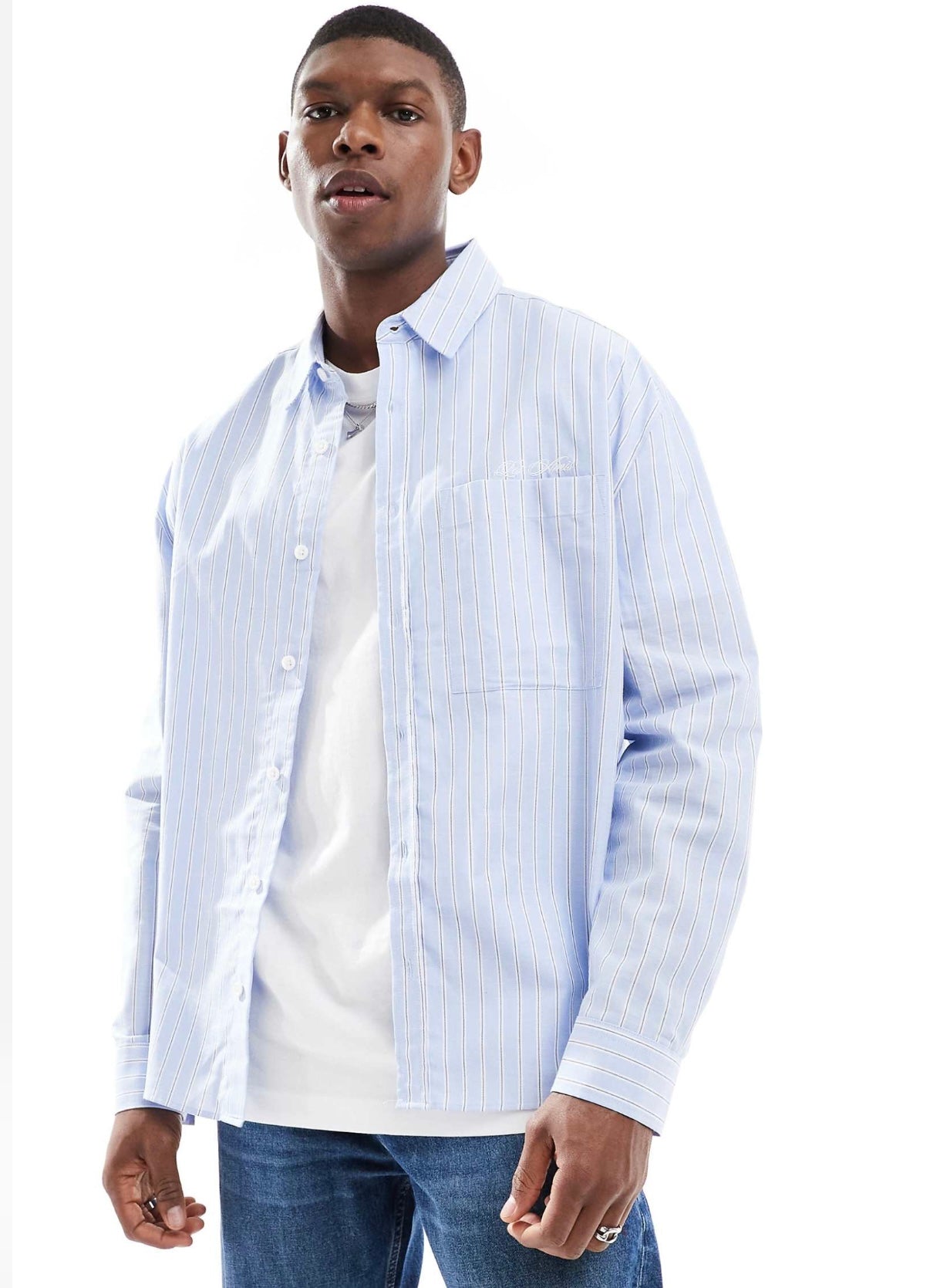 River Island relaxed fit shirt in blue stripe