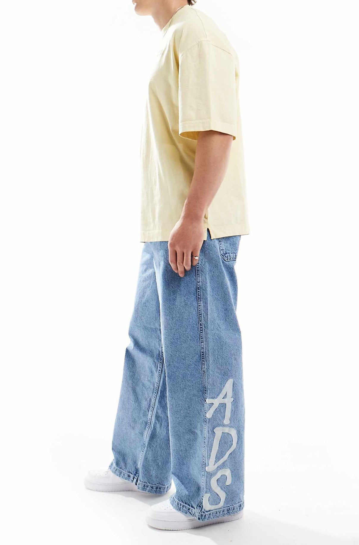 ASOS DESIGN super baggy jeans with ADS logo in mid wash blue