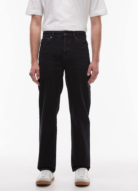 Topman rigid straight leg carpenter jean in washed black