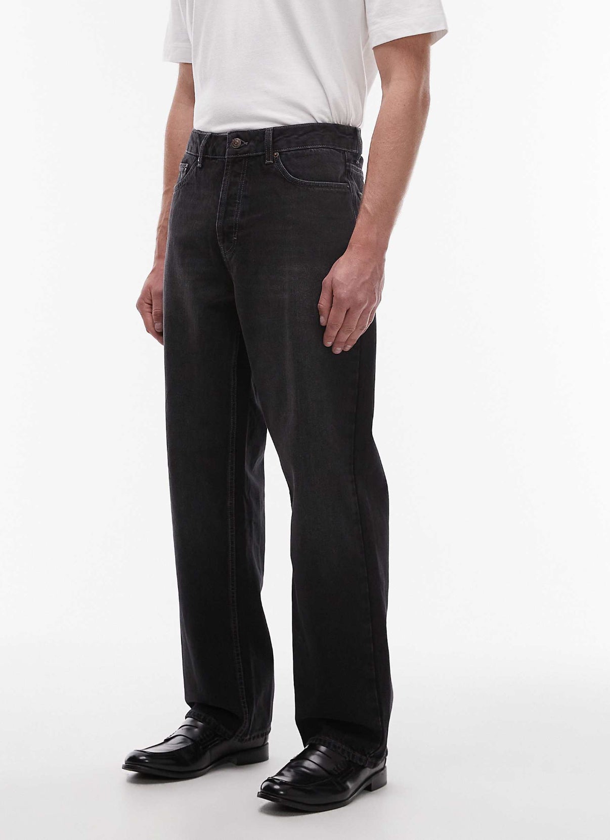 Topman rigid baggy jean in washed black