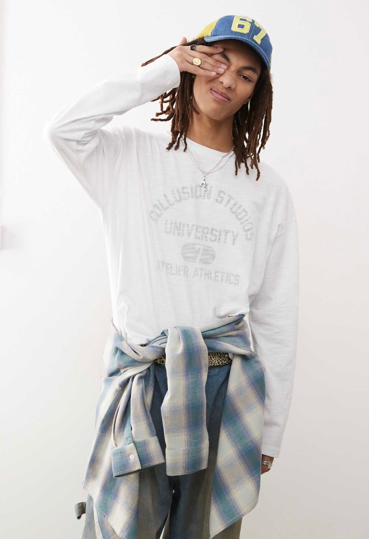 COLLUSION Long sleeve t-shirt in white slub fabric with print