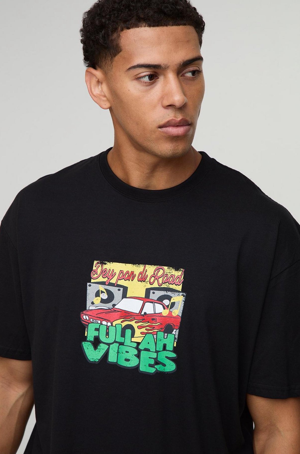 BoohooMAN Black Oversized Moto Vibes Graphic T-Shirt