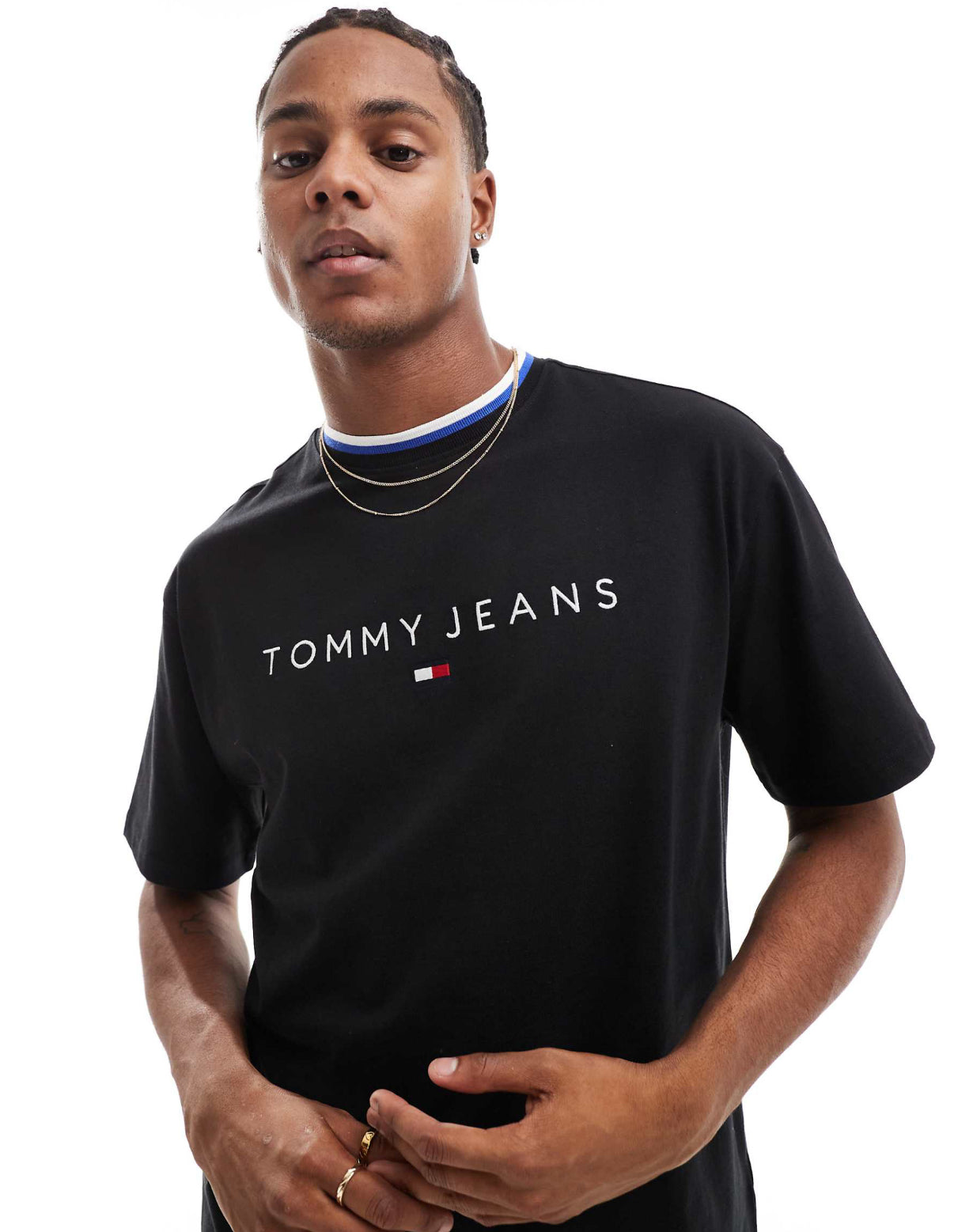 Tommy Jeans linear logo ringer t-shirt in black