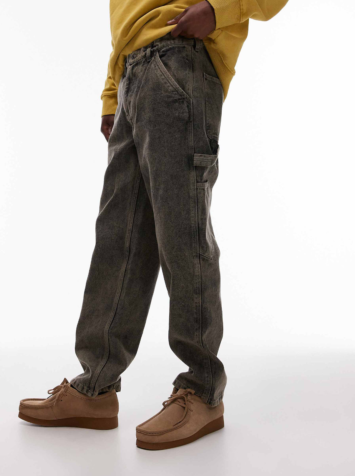 Topman straight acid wash trousers in khaki