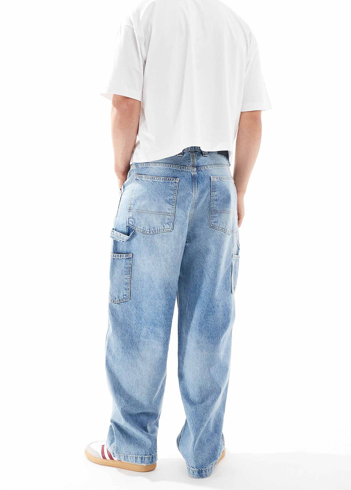 Pull&Bear baggy front pocket detail jeans in washed blue
