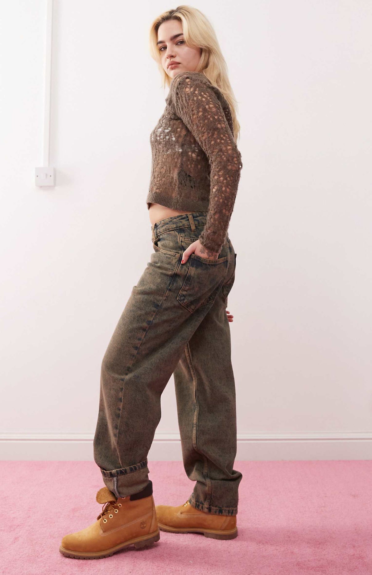 Reclaimed Vintage unisex barrel leg jean in brown wash