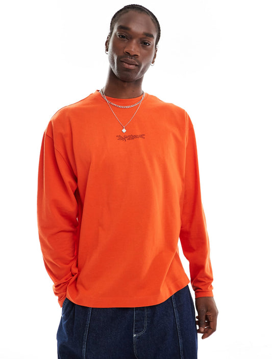 COLLUSION skater fit printed logo pique t-shirt in red