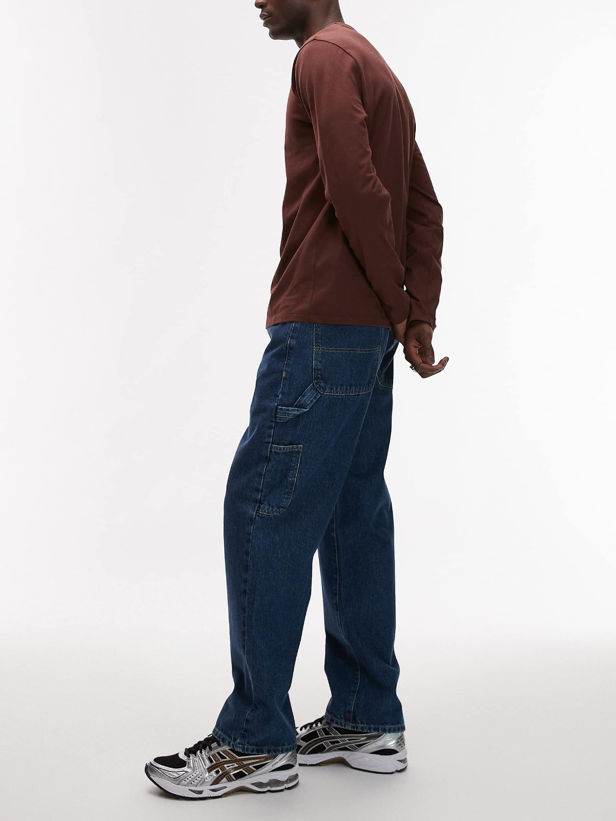 Topman straight carpenter jeans in mid wash blue