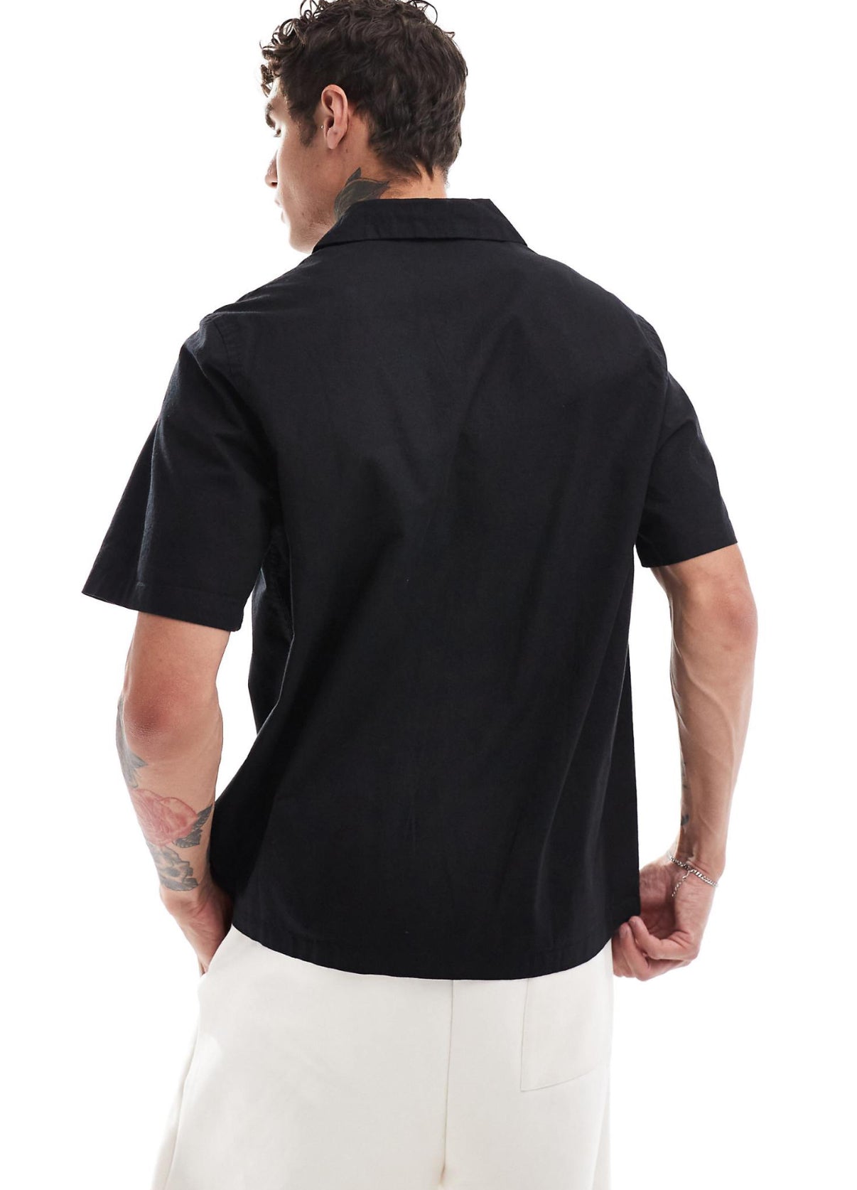 ASOS design relaxed revere shirt with chest print in black