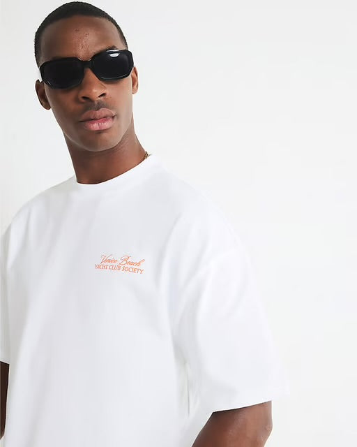 River Island Mens T-Shirt White Oversized Fit Yacht Club Car