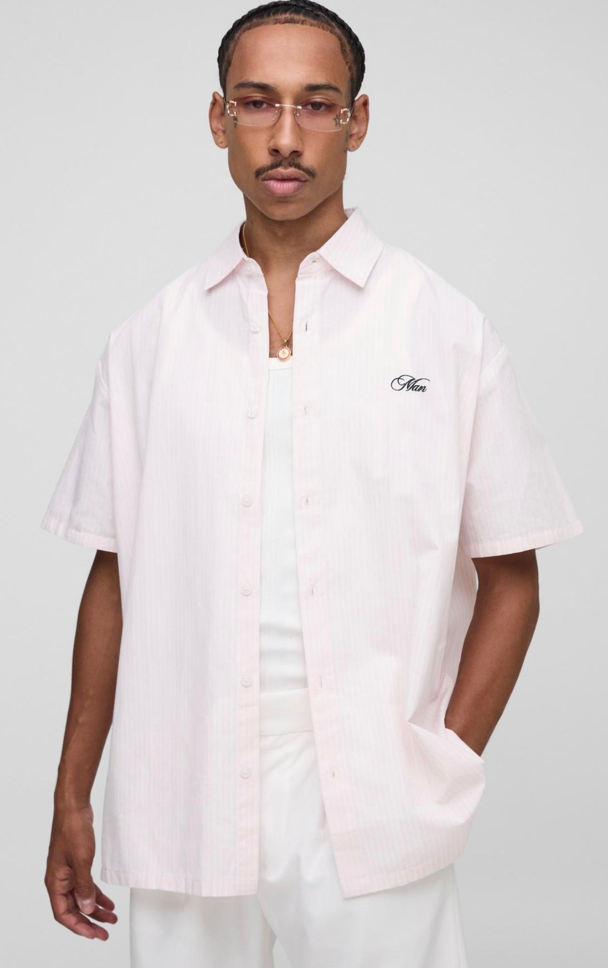 BoohooMAN Oversized Stripe Man Embroidered Short Sleeve Shirt