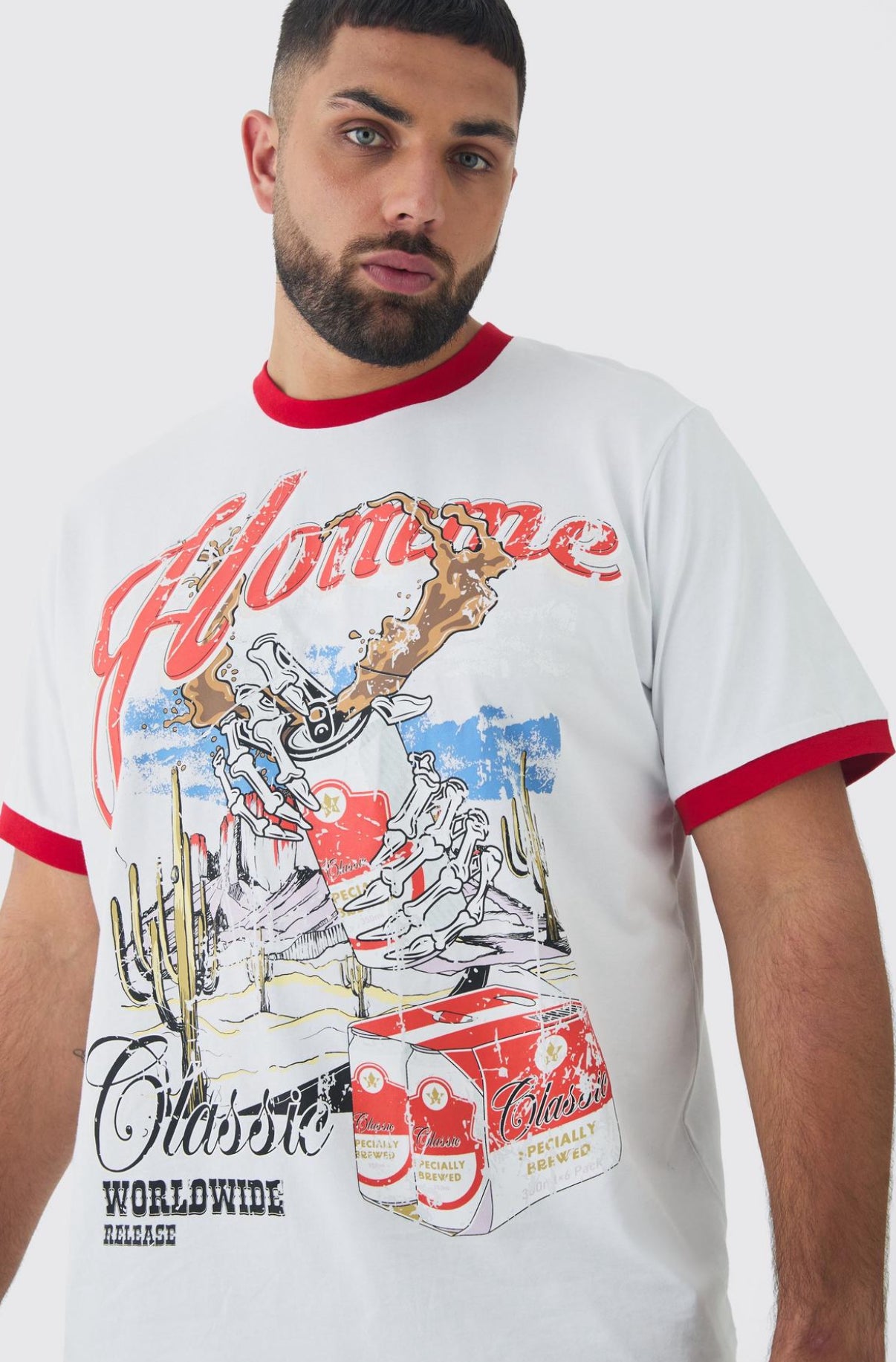 BoohooMAN Plus Western Graphic Ringer T-Shirt
