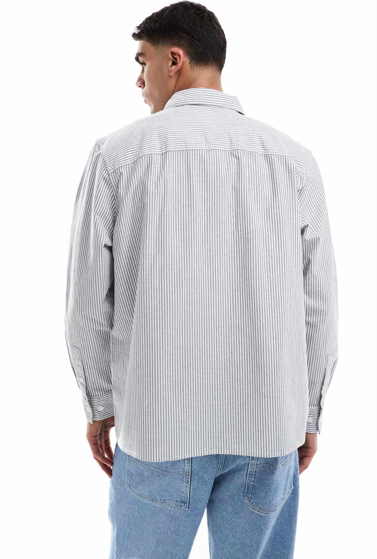 Jack & Jones oxford stripe overshirt in blue