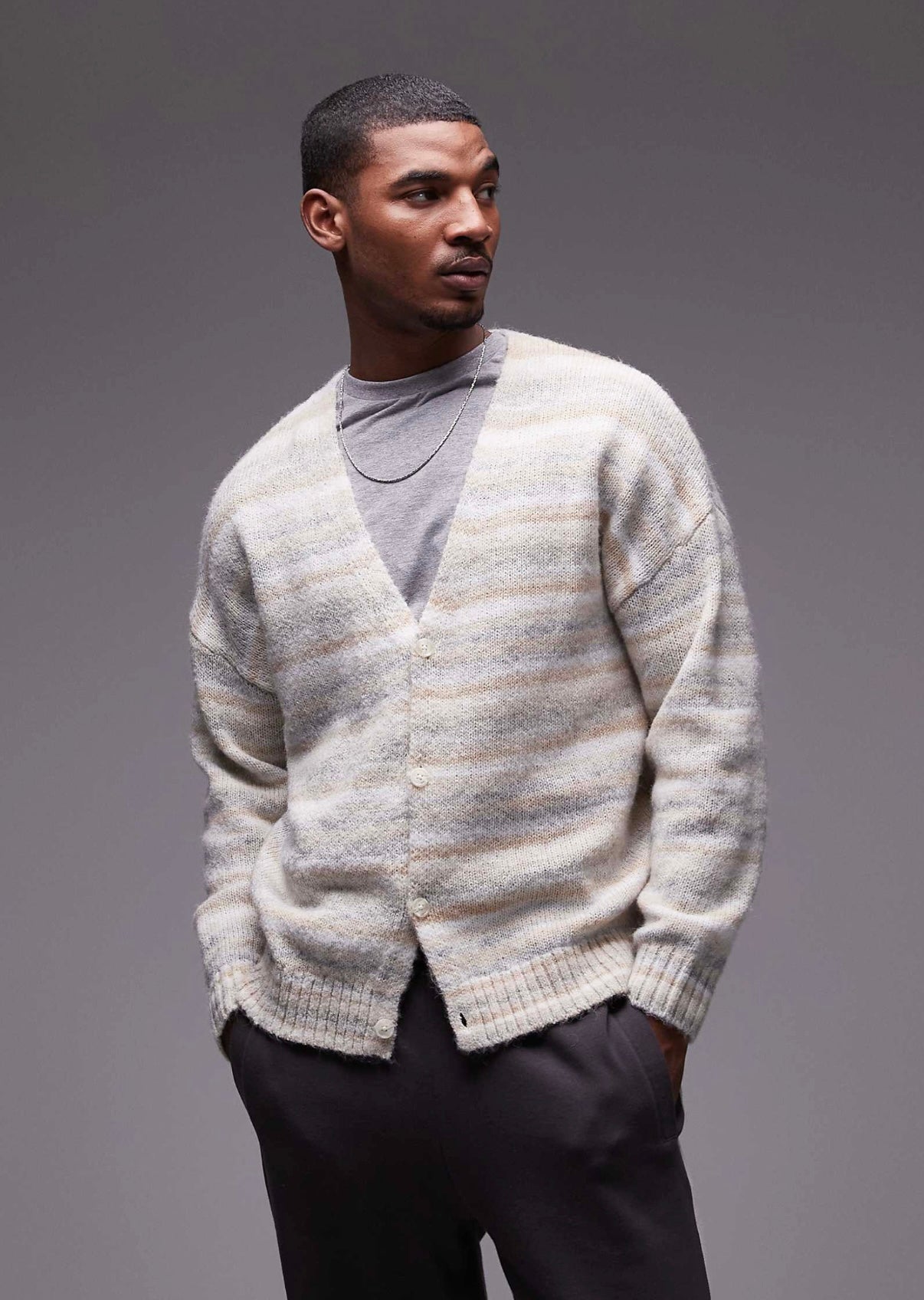 Topman oversized cardigan in sage & cream abstract pattern