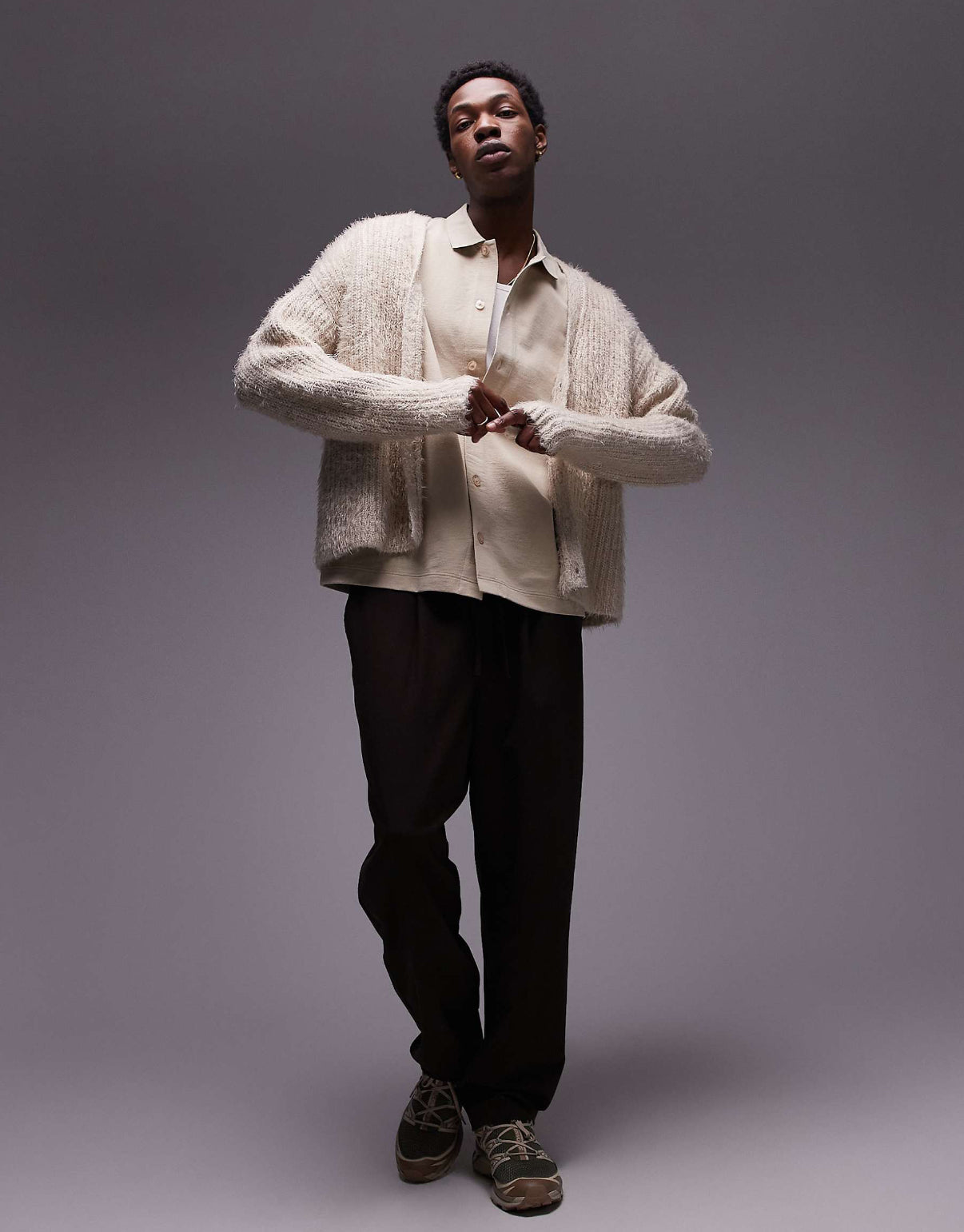 Topman oversized fit button through jersey shirt in ecru