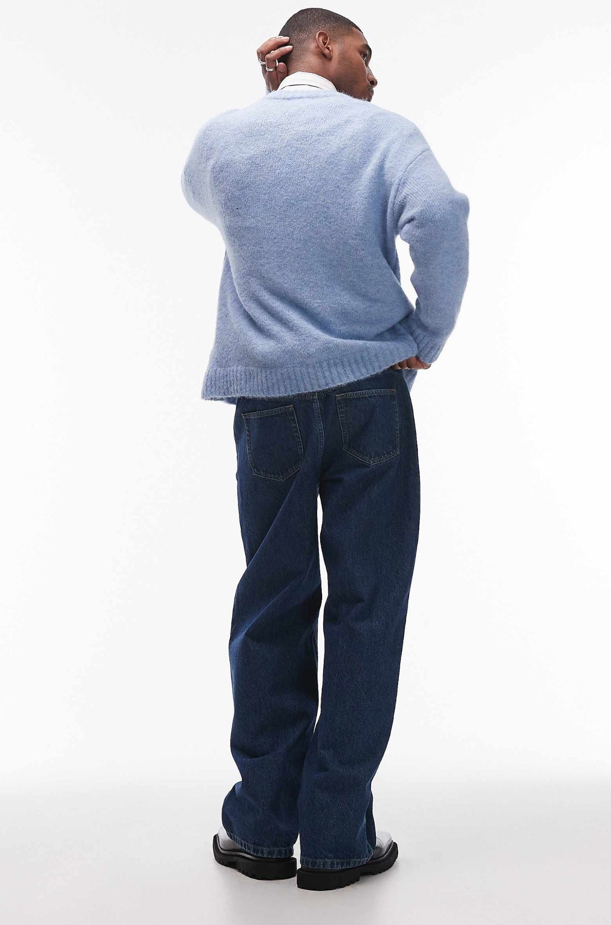 Topman baggy jeans in mid wash blue