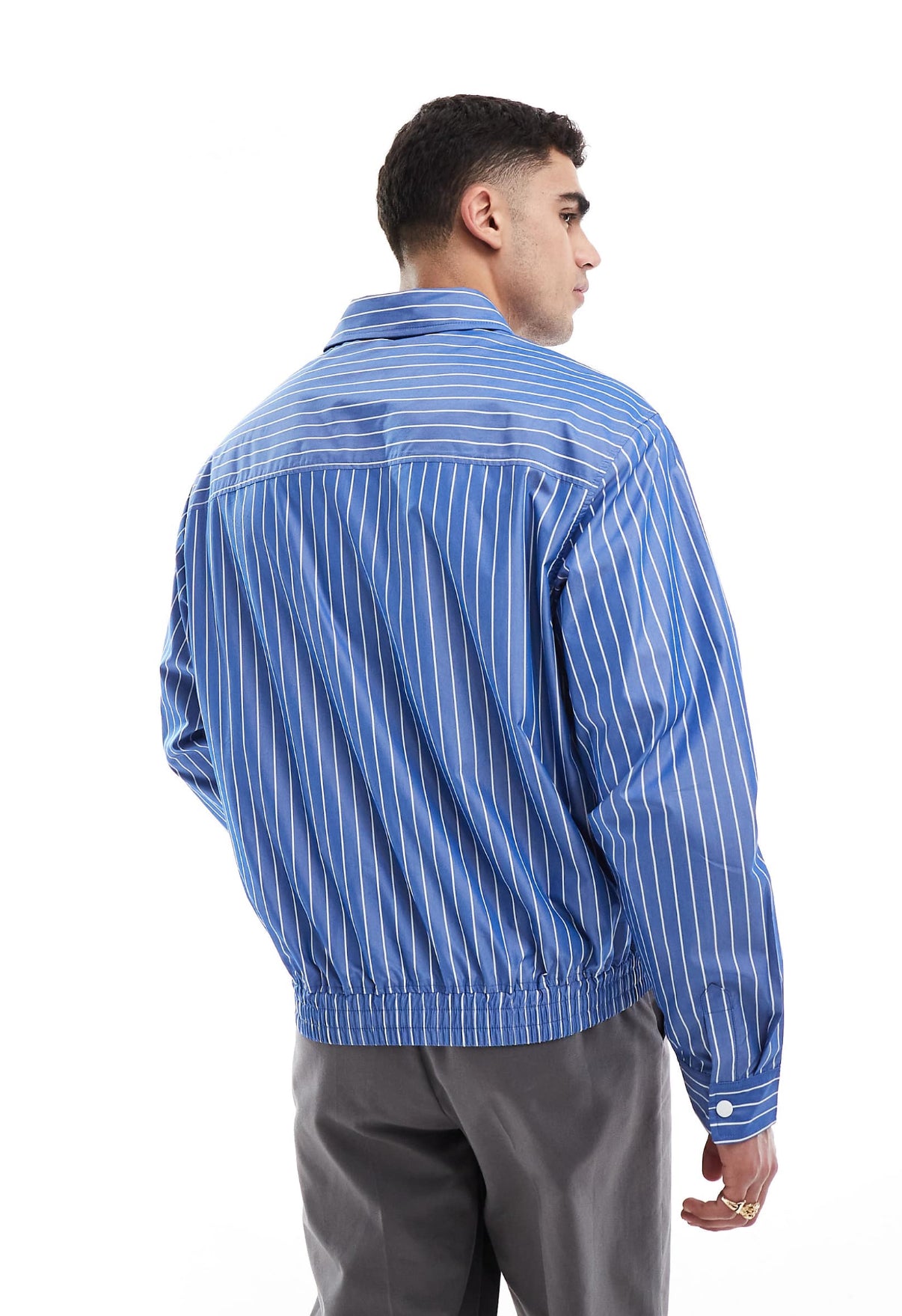 Pull&Bear striped worker shacket in blue