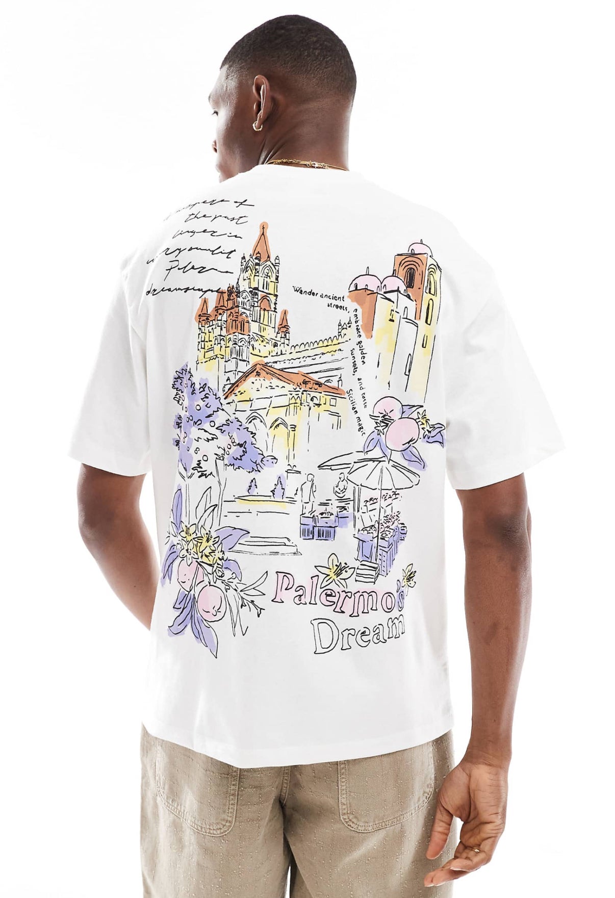 Bershka city printed t-shirt in white