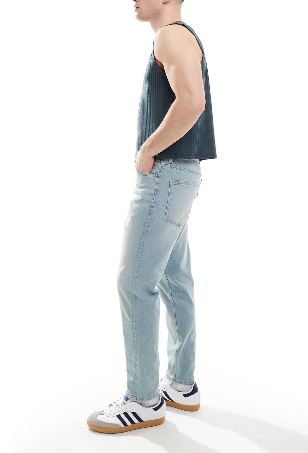 ASOS DESIGN tapered jeans in lightwash blue